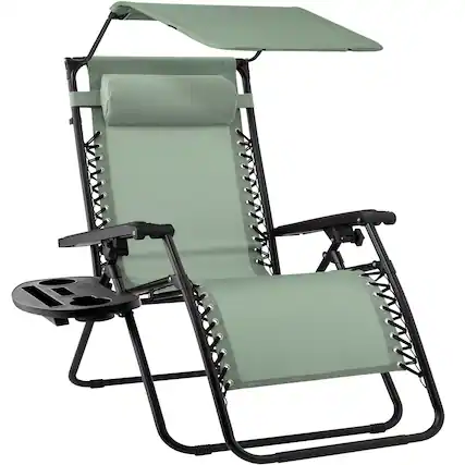Front. Best Choice Products - Best Choice Products Folding Zero Gravity Recliner Patio Lounge Chair w/ Canopy Shade, Headrest, Tray - Sage Green - Sage Green.