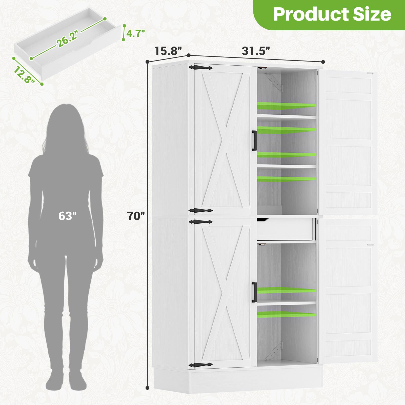 12.8" 26.2" 4.7" 15.8" Product Size 31.5" 63" 70"