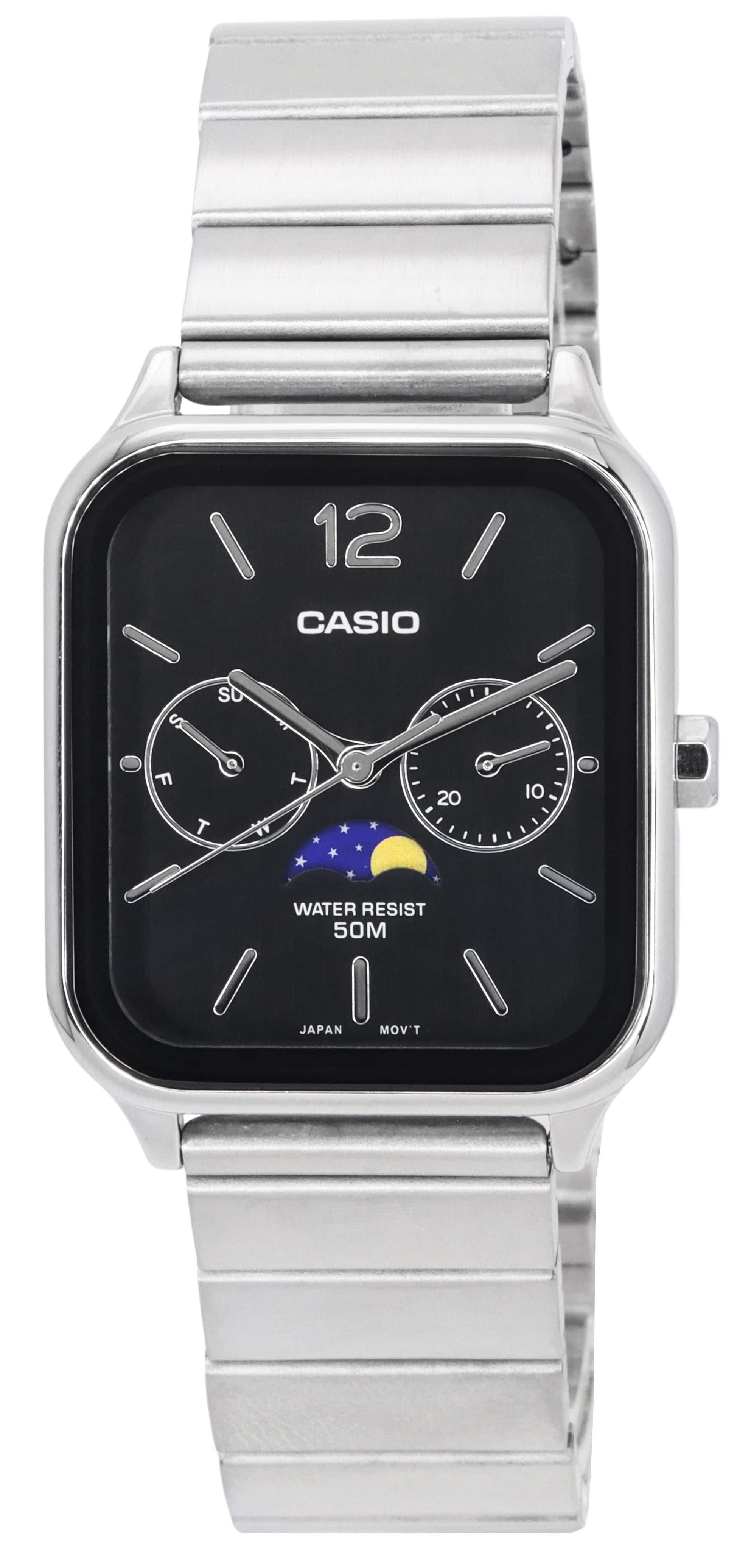 CASIO　MTP-M305D-1A Casio Analog Moon Phase Quartz MTP M305D 1A Mens Watch Black Dial