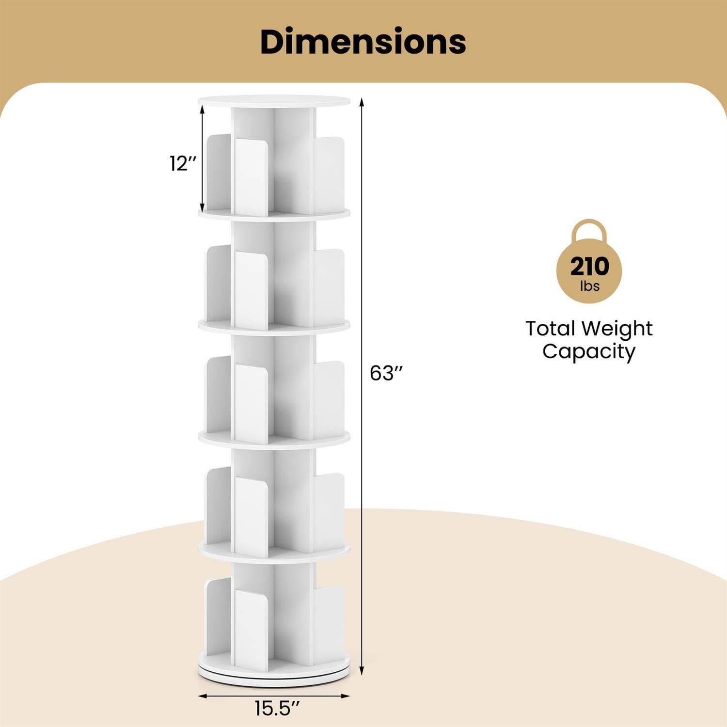 Dimensions: 12" x 15.5" x 63"  
Total Weight Capacity: 210 lbs