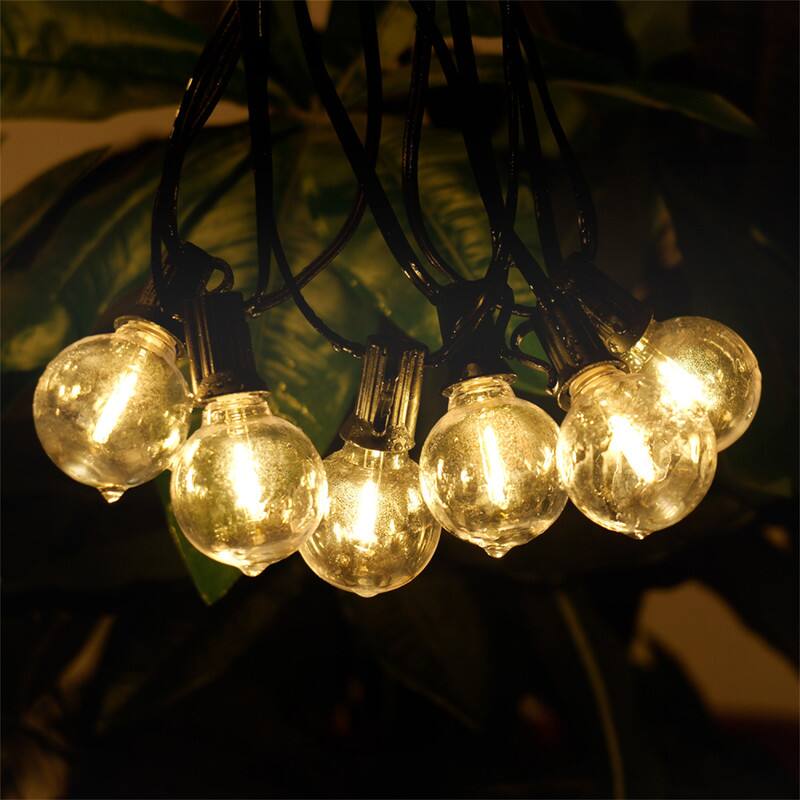 Alt View 4. HTUTWOO - 197FT LED Outdoor String Lights - 100 Shatterproof Bulbs Waterproof Patio Lights,Plug-in Warm White Hanging for Backyard - Black.