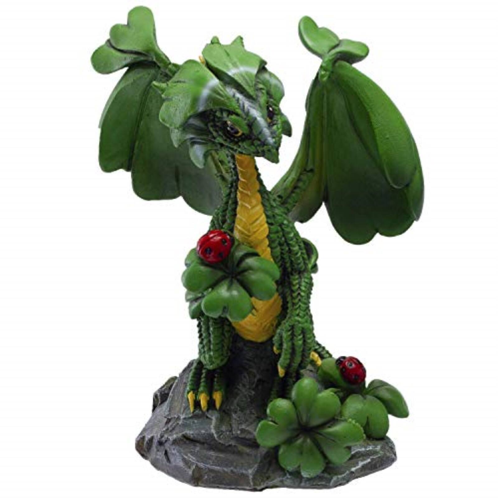Front. Pacific Trading - Green Fantasy Lucky Clover Dragon Resin Figurine by Stanley Morrison 4.75 inch.