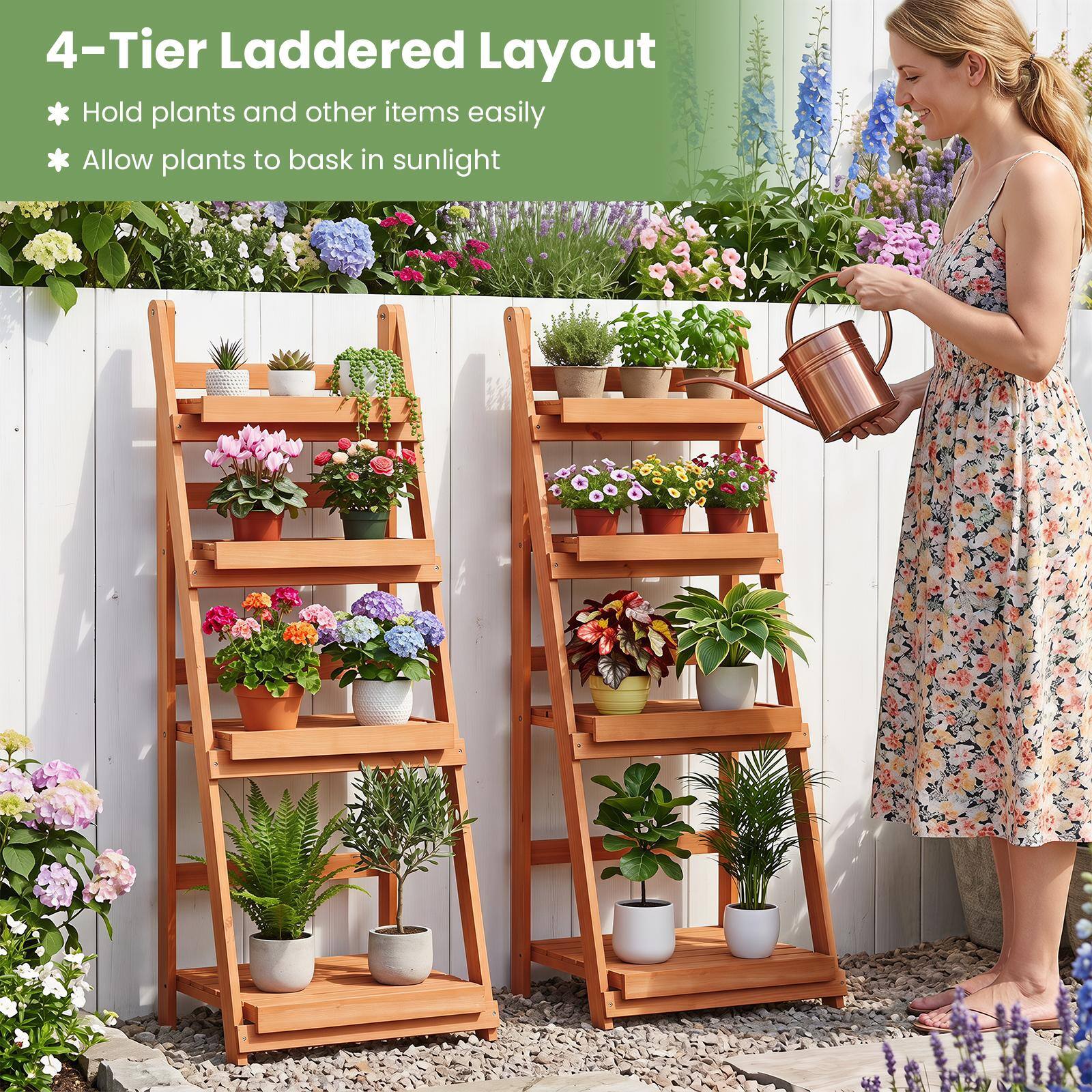 4-Tier Laddered Layout  
* Hold plants and other items easily  
* Allow plants to bask in sunlight