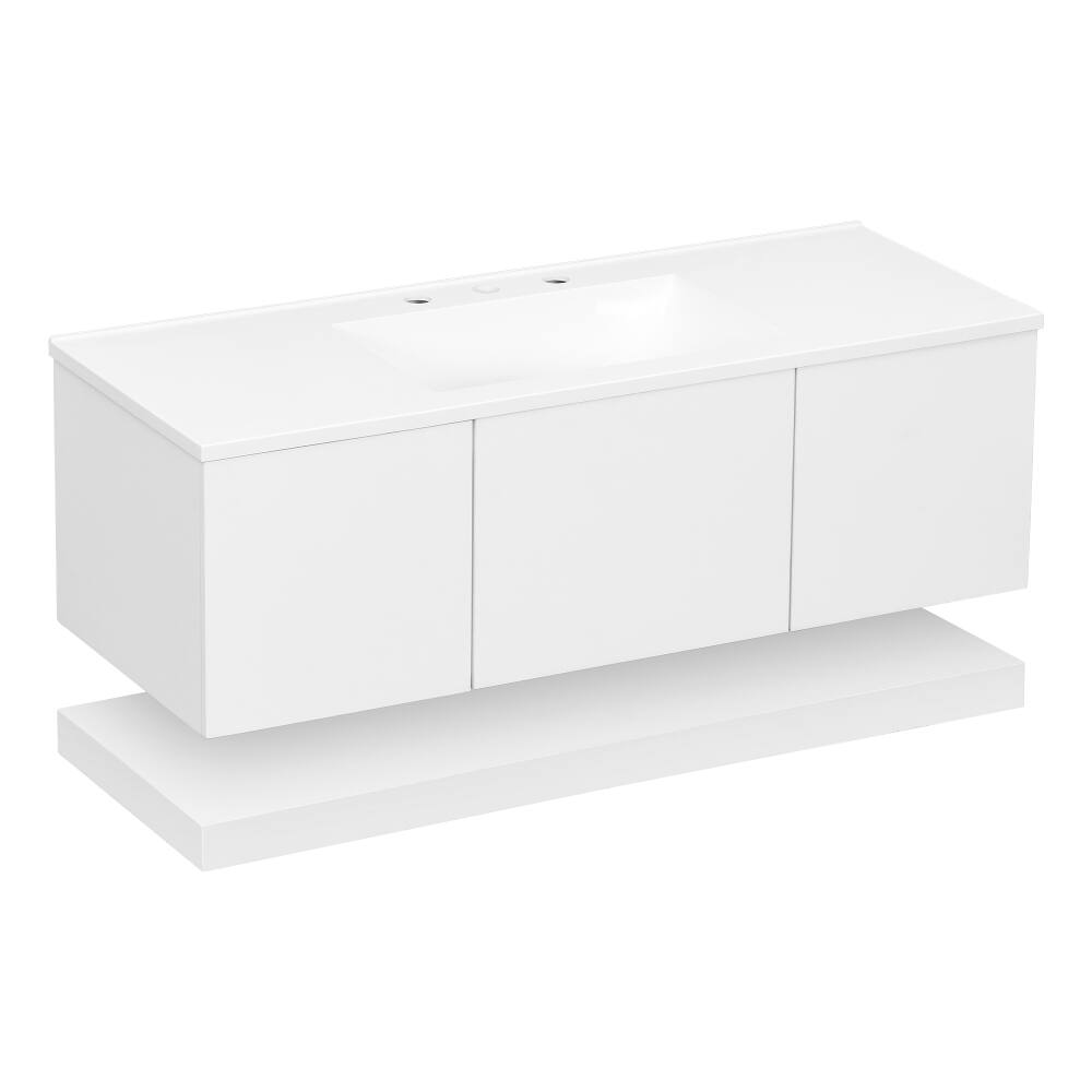 Alt View 8. Loheer - Loheer 48 Inch Wall Mounted Bathroom Vanity White Floating Vanity with Sink and 3 Drawers - White.