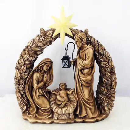 Front. Alpine - Alpine LED Nativity Scene 25 in. Yard Decor - Brown | Warm White.