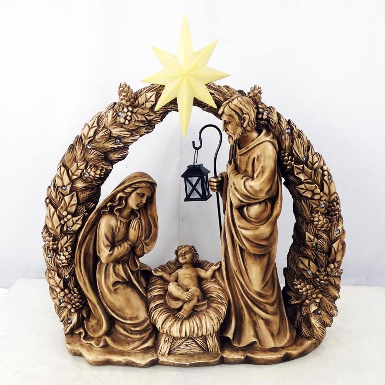 Front. Alpine - Alpine LED Nativity Scene 25 in. Yard Decor - Brown | Warm White.