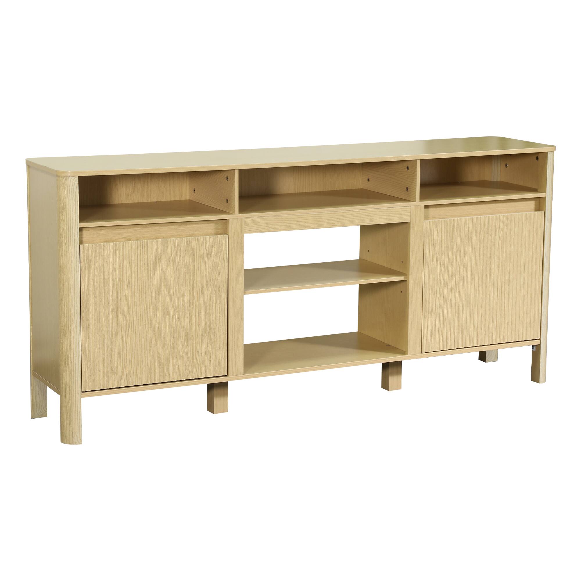 Alt View 4. Ihomeadore - 68" Modern Minimalist Fluted TV Stand Entertainment Center with Open Storage Shelves for TVs up to 75" - Light Oak.