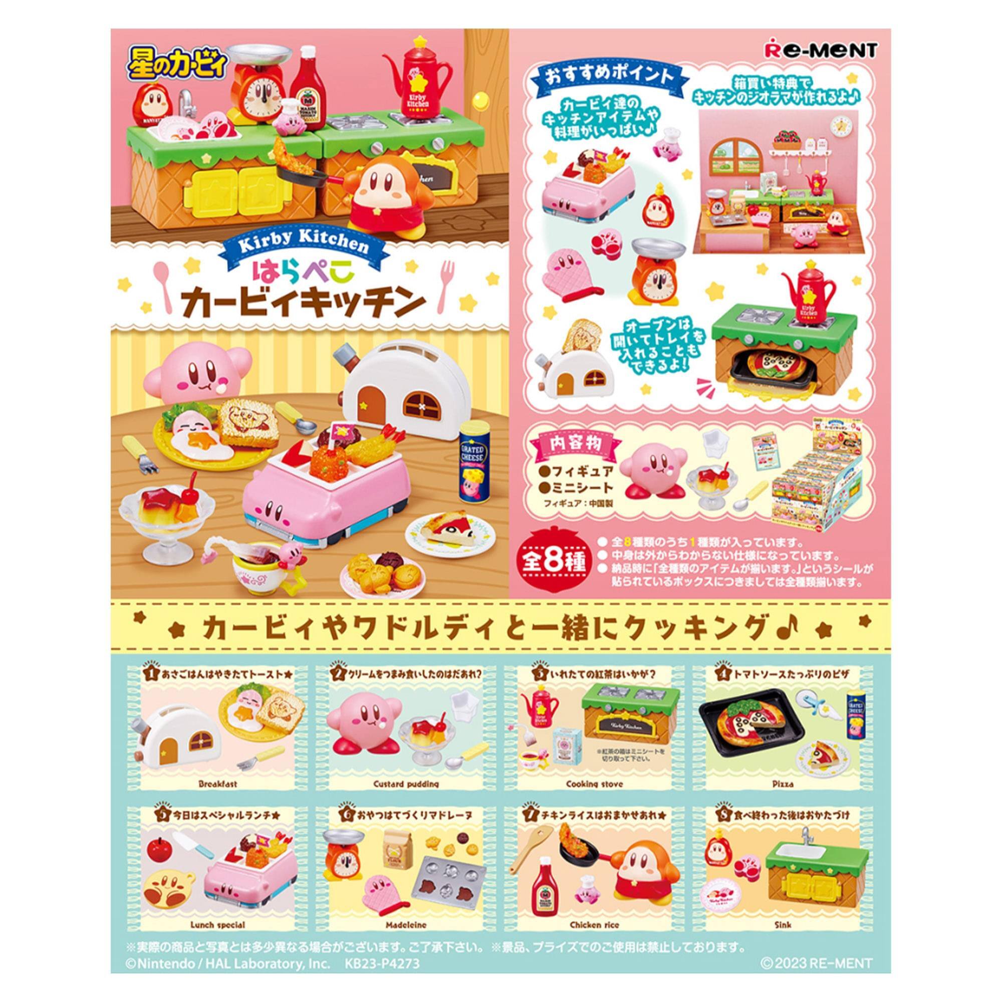 Re-Ment  
Kirby Kitchen  

Breakfast  
Custard pudding  
Lunch special  
Madeleine  
Cooking store  
Pizza  
Chicken rice  
Sink  

Nintendo / HAL Laboratory, Inc.  
KB23-P4273  
©2023 RE-MENT