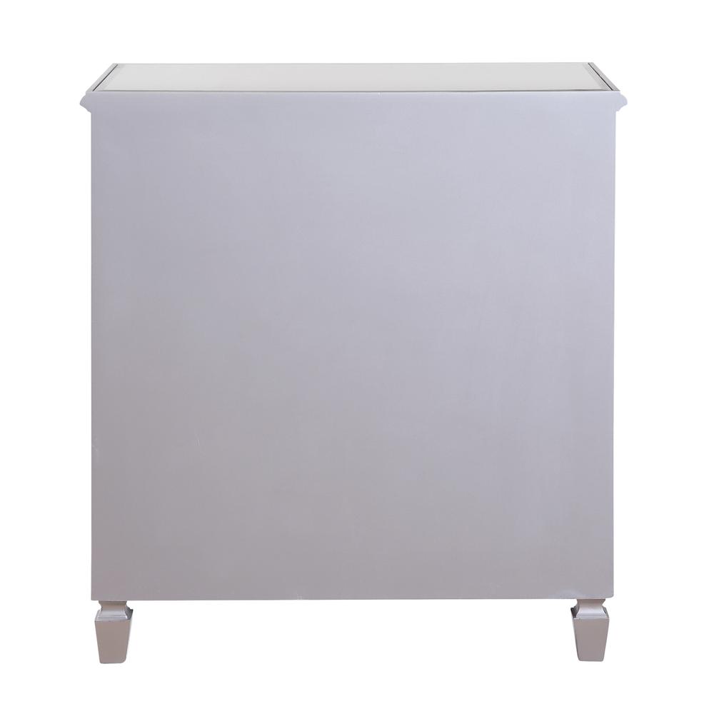 Angle. Elegant Decor - 3 Drawer Bedside Cabinet 33 in.x 18 in.x 32 in. in silver paint - Hand Rubbed Antique Silver.