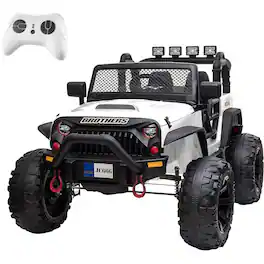 Ropilly - 12V Ride on Truck with Remote Control 2 Seater Kids Electric Car White