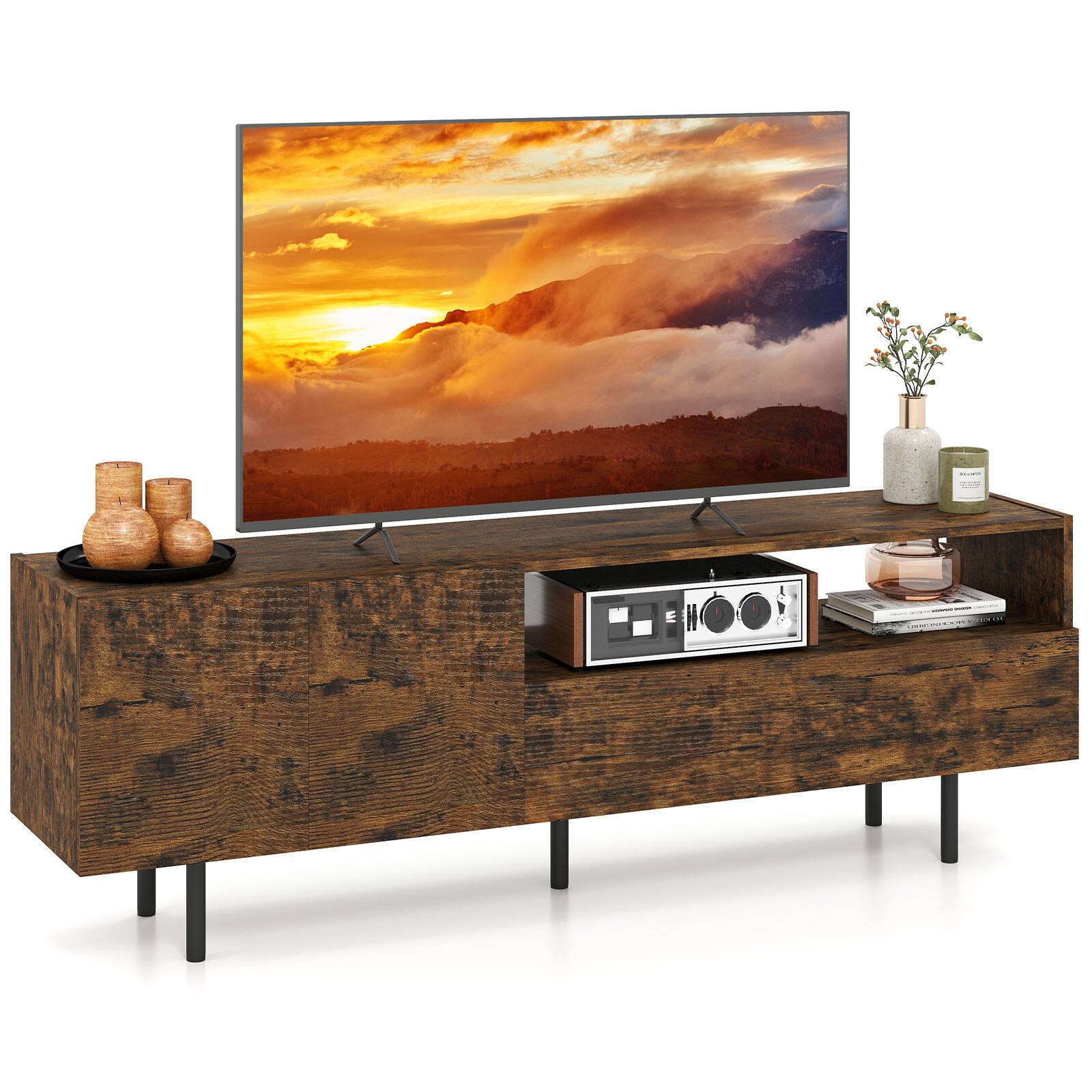 Alt View 1. Costway - Costway Entertainment Center with Storage Cabinet, Open Shelf & Drawer for TVs up to 70" - Brown.