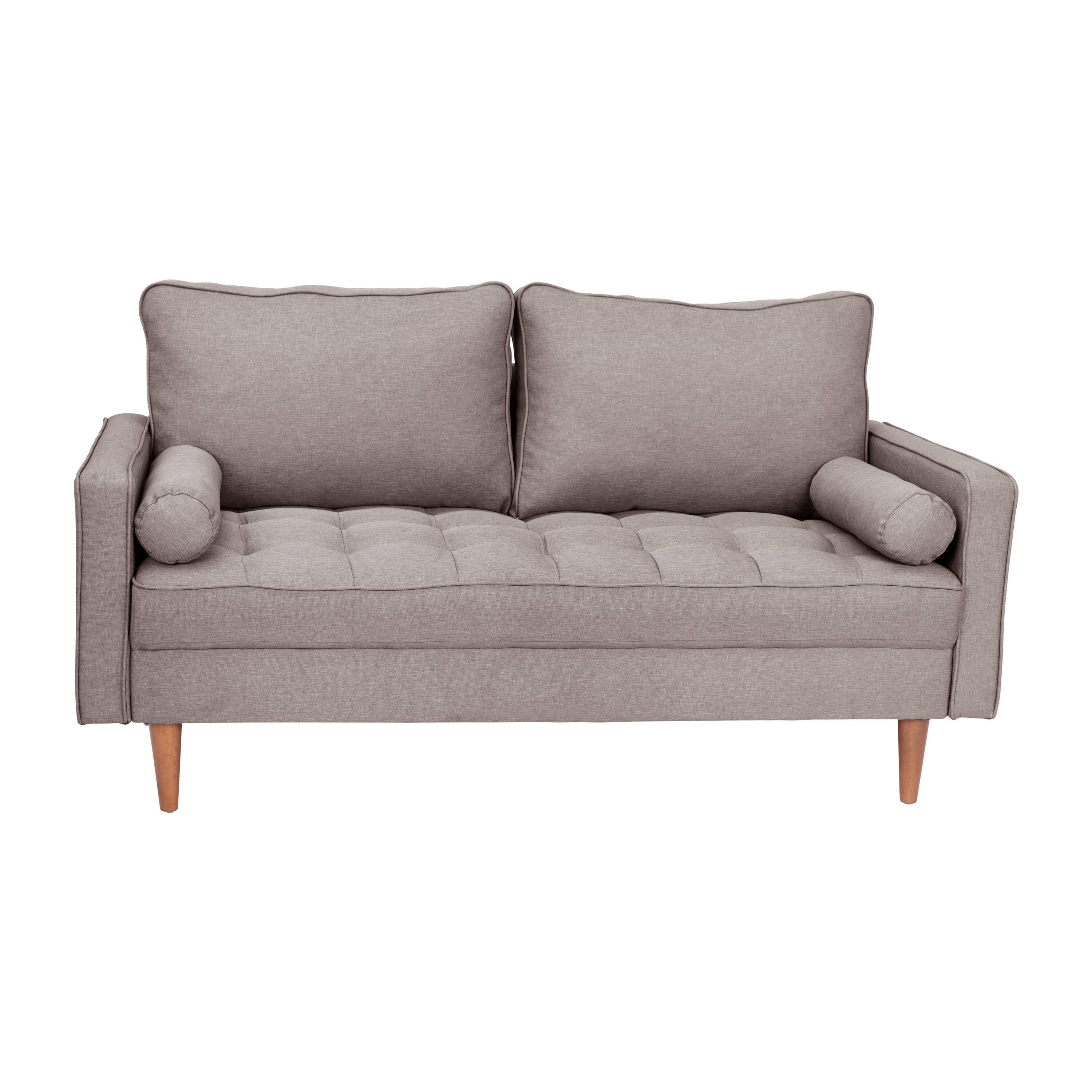 Alt View 1. Emma + Oliver - Holden Upholstered Mid-Century Modern Pocket Spring Loveseat with Wooden Legs and Removable Back Cushions - Slate Gray.