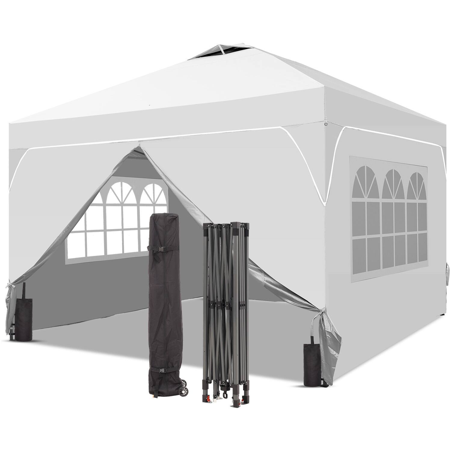 Angle. Ainfox - Ainfox 12x12 Pop Up Canopy Outside Canopy with Wheeled Carry Bag SandBags and Ground Nails - white.