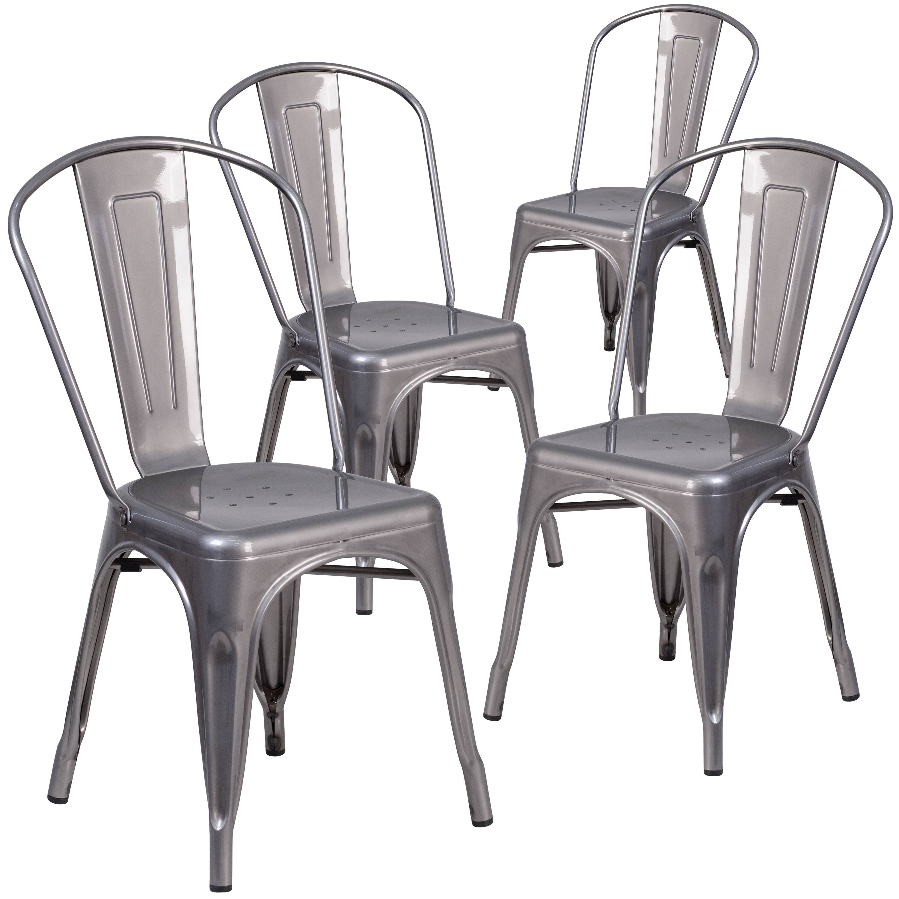 Alt View 1. Emma + Oliver - 4 Pack Metal Indoor Stackable Chair - Clear Coated.