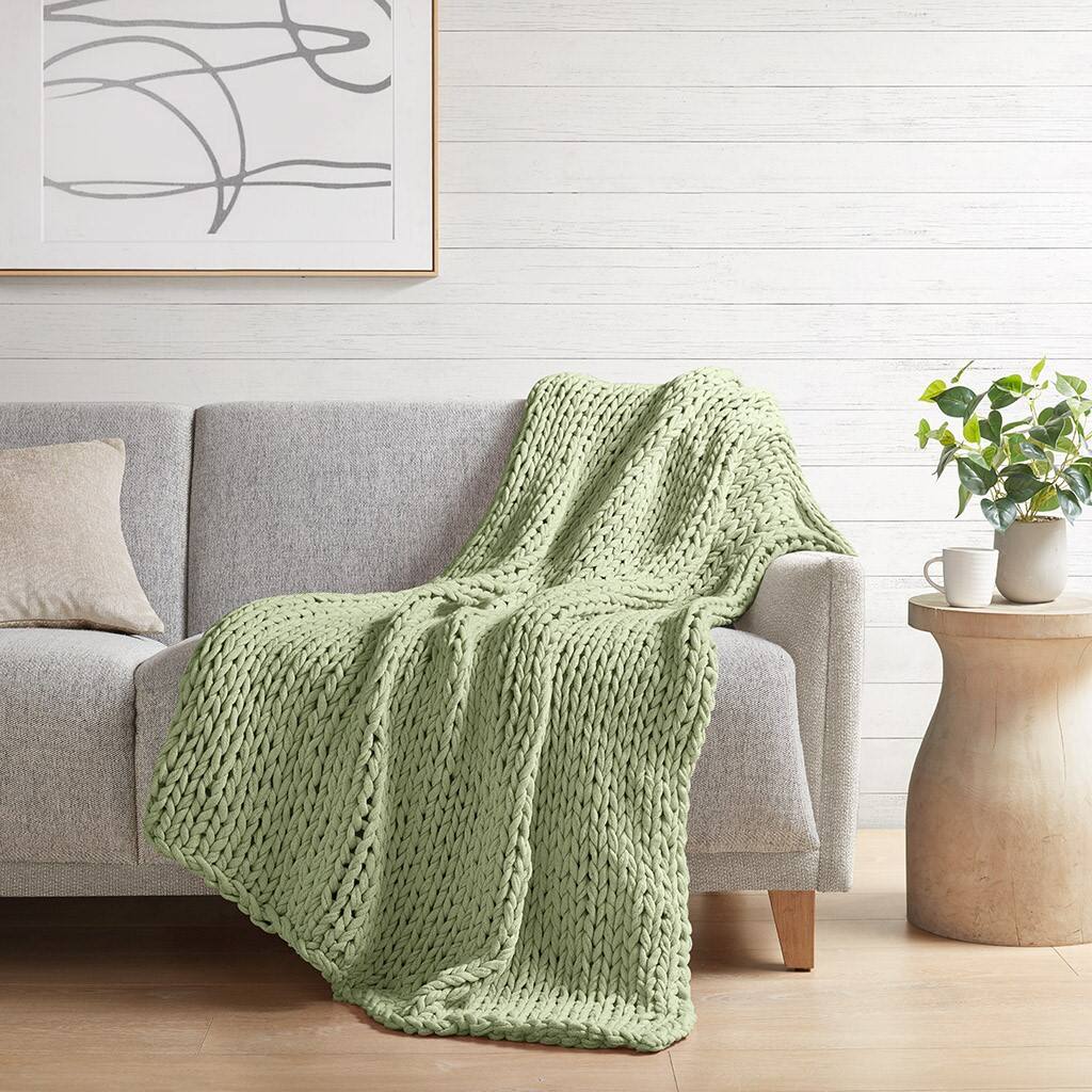 Alt View 1. Gracie Mills - Gracie Mills Huffman Artisan Double-Knit Throw - Sage Green.