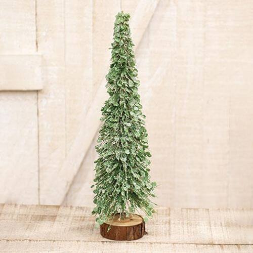 Angle. BreeBe - Icy Boxwood Brush Tree 16" - Green, White, Brown.