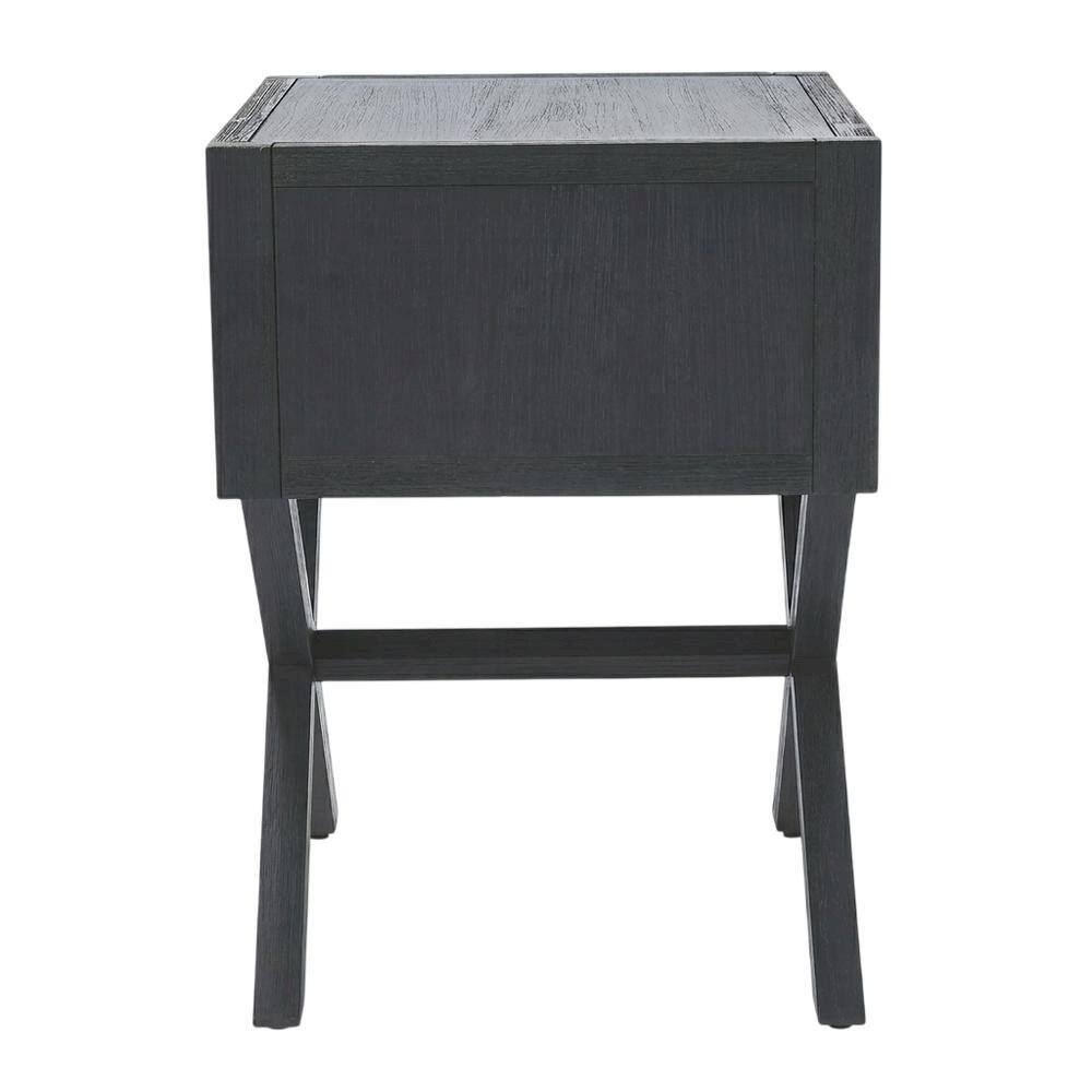 Front. Starlight Canyon Home - End Table with Drawer, Modern Distressed Accent Side Table for Living Room - Navy Blue.