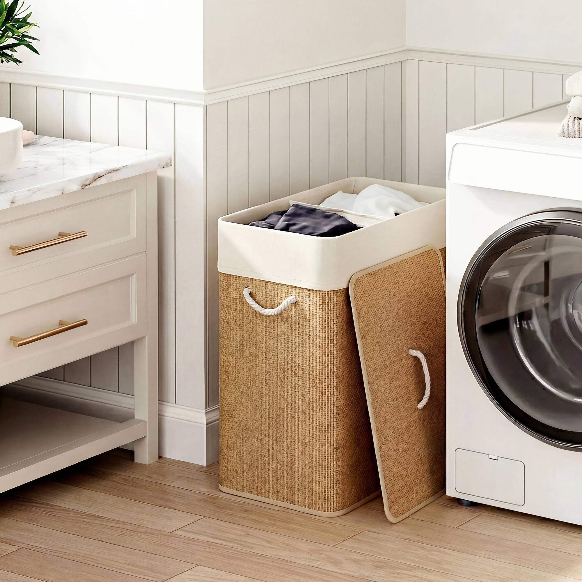 Alt View 1. Homcom - Laundry Basket with Lid - Brown.