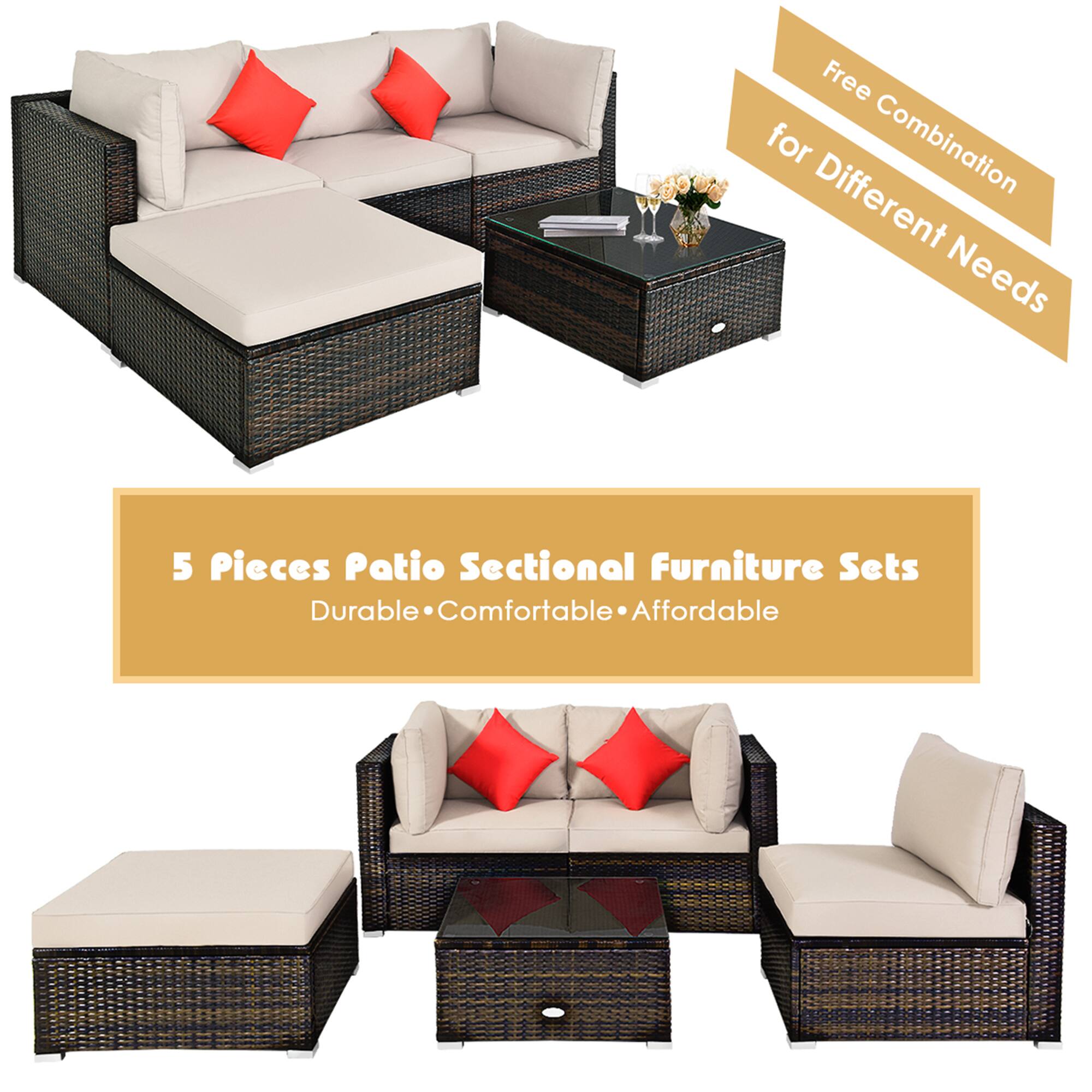 Free Combination for Different Needs

5 Pieces Patio Sectional Furniture Sets
Durable • Comfortable • Affordable