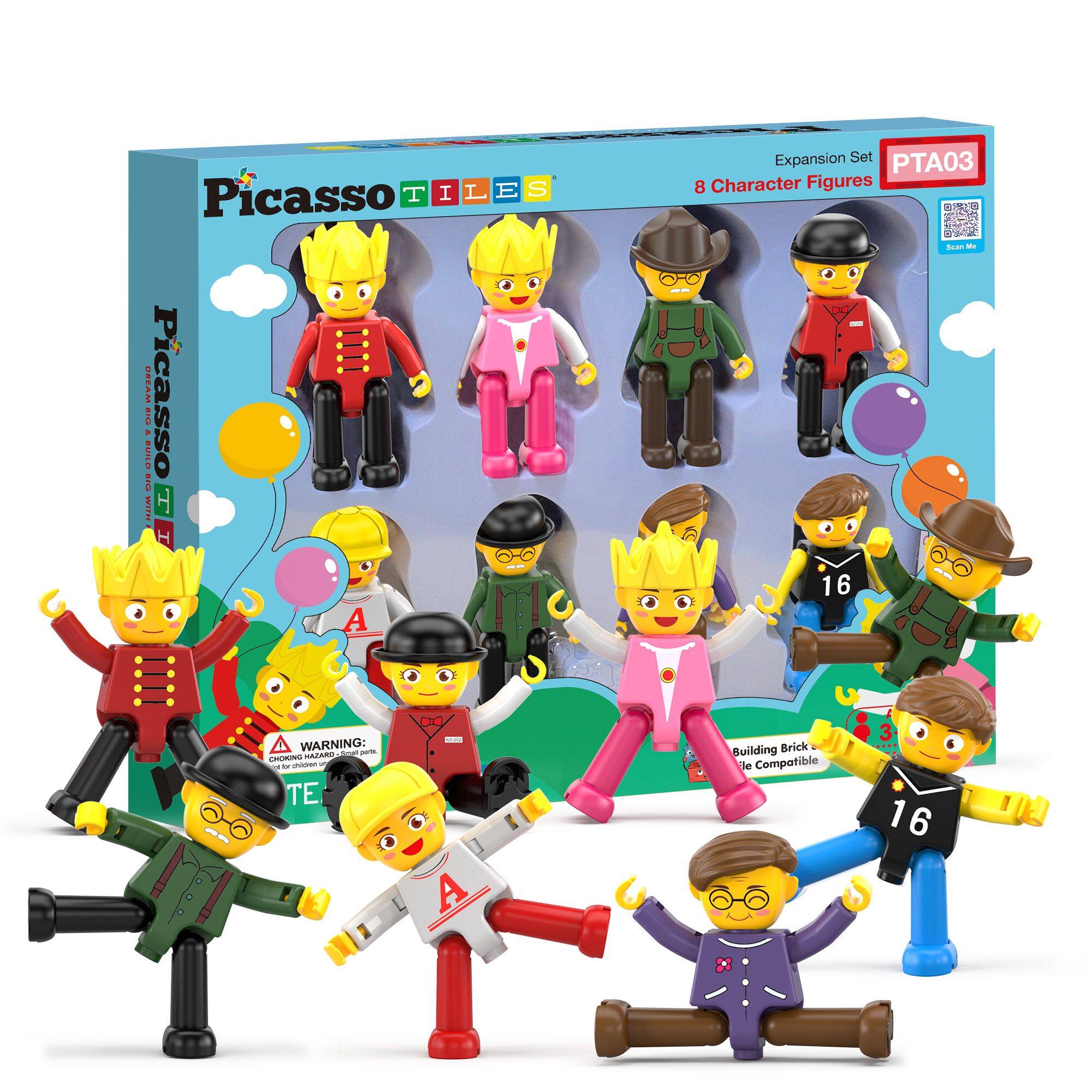 Picasso Tiles! Picasso! Set with 8 Character Figures - Expansion Set PTA03 - 16 - WARNING: CHOKING HAZARD - Not for children under 3 years - Building Brick compatible