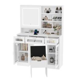 Ecooso - Makeup Vanity Table with Touch Screen Lighted Mirror and Drawer for Bedroom Use - White