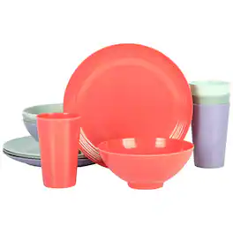 Gibson - Home Zelly 12 Piece Round Melamine Dinnerware Set in Assorted Colors - Assorted- Sage Green, Mint Green, Pink, and Purple