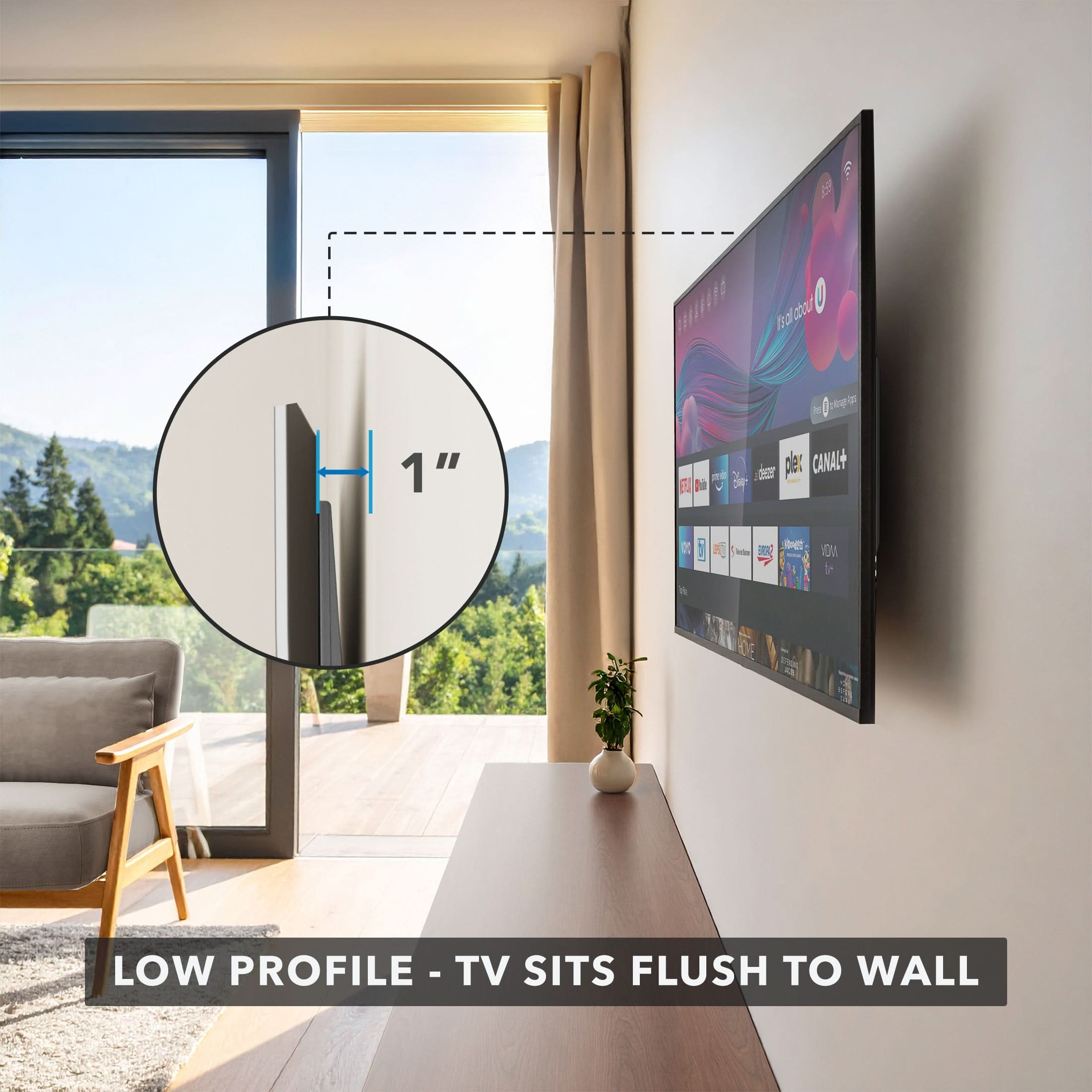 LOW PROFILE - TV SITS FLUSH TO WALL