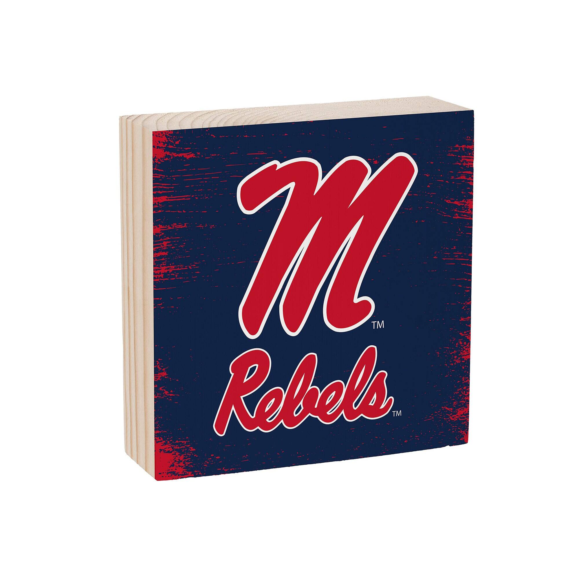 Alt View 1. Evergreen Enterprises - Ole Miss Rebels 6" Square Fan Chant Wood Block Shelf Sign - Multicolor.