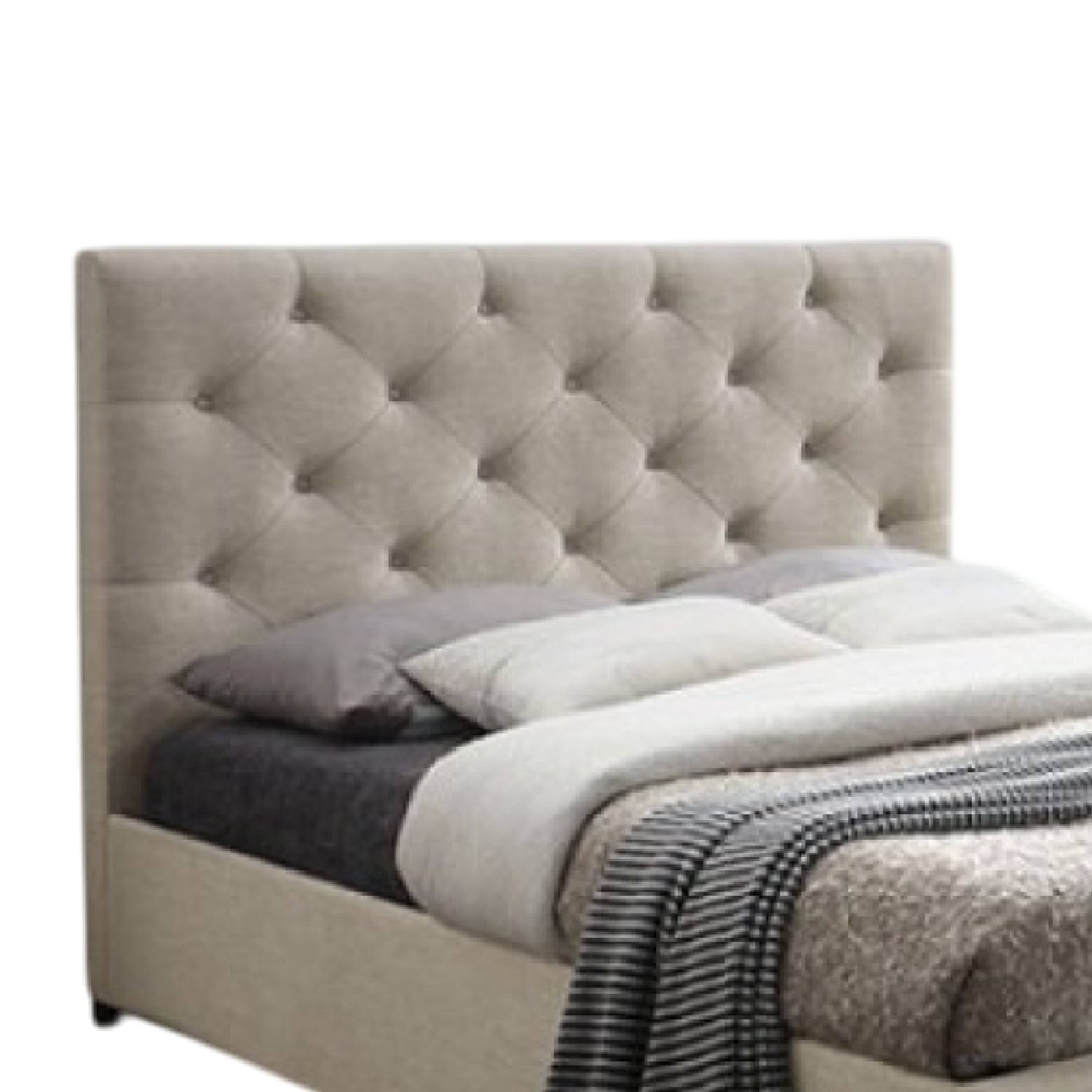 Alt View 2. Manhattan Lane - Sya Twin Size Bed w Button Tufted Upholstery, Underbed Storage - Beige.