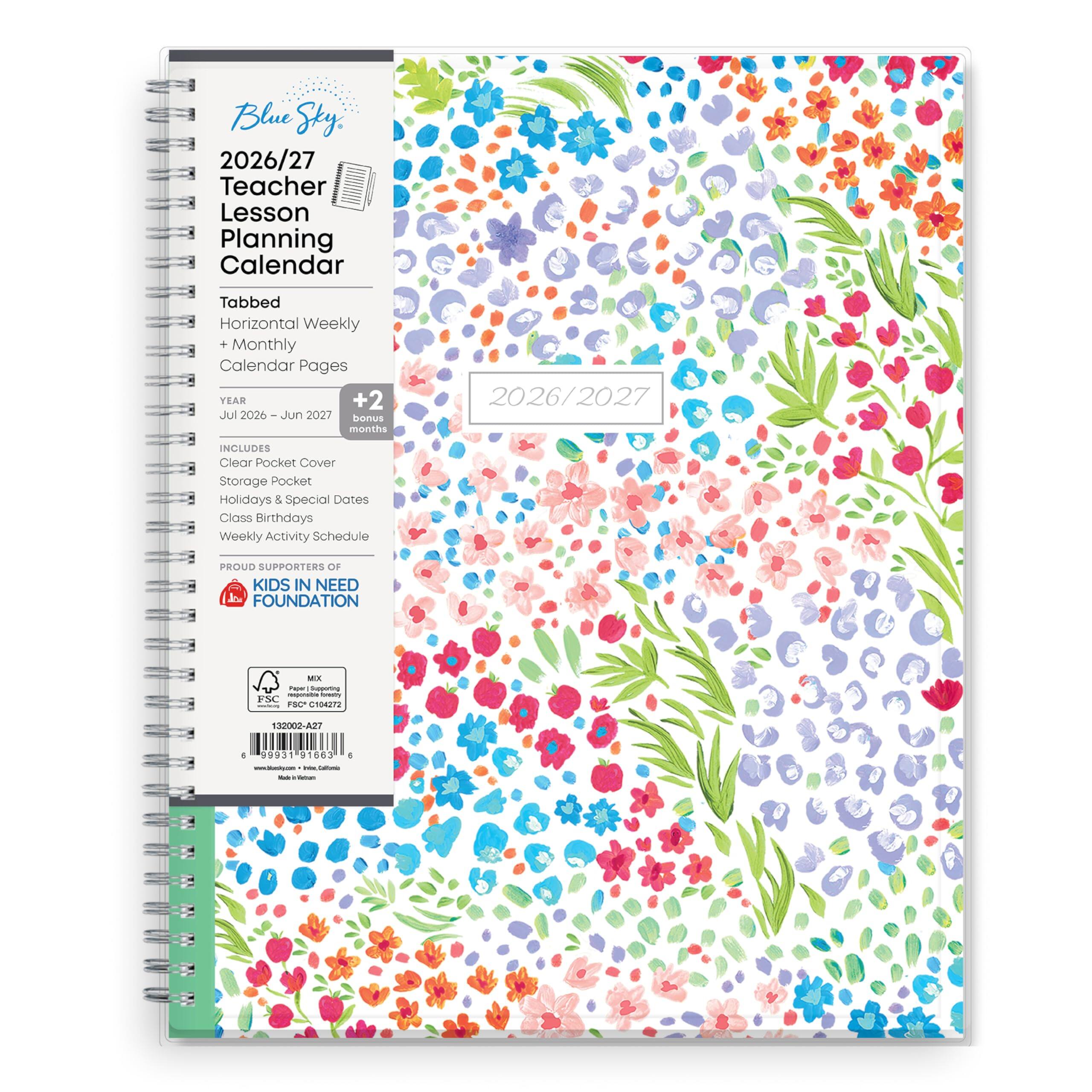 Blue Sky, 2026/27 Teacher Lesson Planning Calendar  
Tabbed Horizontal Weekly + Monthly Calendar Pages  
YEAR +2 Jul 2026 Jun 2027 bonus months  
2026/2027  
INCLUDES Clear Pocket Cover Storage Pocket Holidays & Special Dates Class Birthdays Weekly Activity Schedule  
PROUD SUPPORTERS OF KIDS IN NEED FOUNDATION  
MIX Paper Supporting responsible forestry FSC FSC C104272  
132002-A27  
6 99931 91663 6 www.blog.com time mine_Caltunia Values