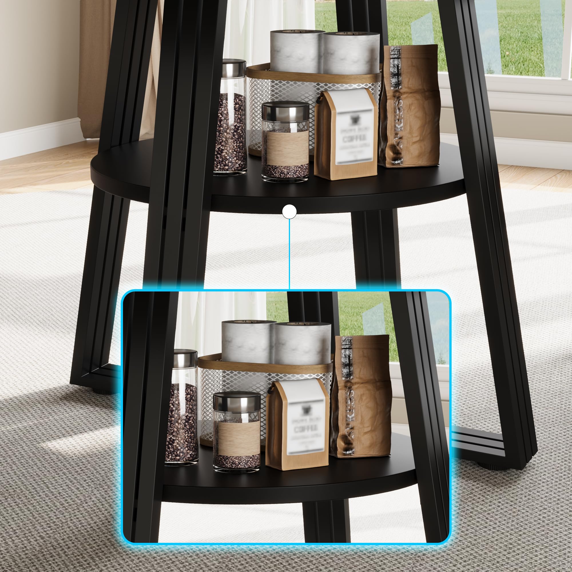 Back. MAGICAL RUBS - Round Dining Table For 4-6  47.2 In Farmhouse Kitchen With Storage Circle Dinner Tables Room Living Meeting - Natural Black.