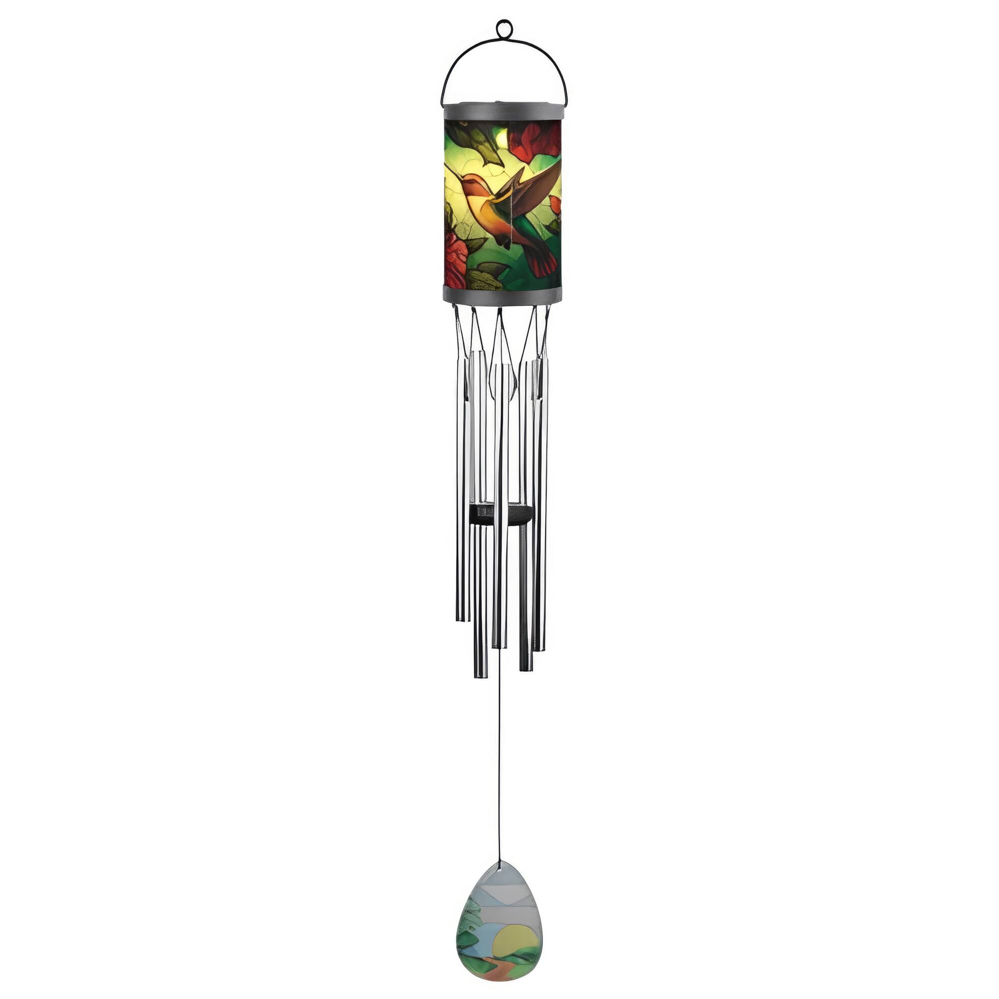 FC Design - 31" Long Hummingbird Solar Light Wind Chime Outdoor Patio or Garden Hanging Decoration - Multi-Color