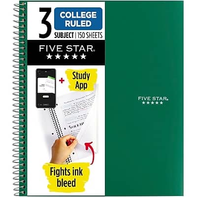 "Five Star - 3-Subject Notebooks, 8.5"" x 11"", College Ruled, 150 Sheets, Color chosen at random (06050/06210) - Assorted" price history on PriceWatchPro