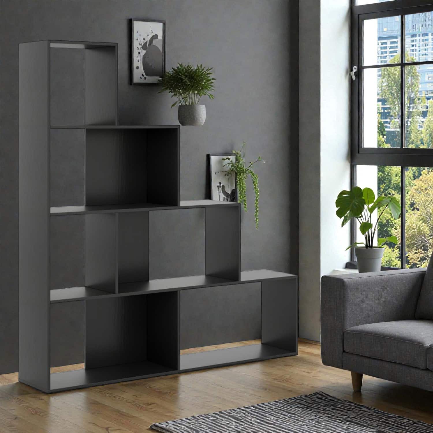 Hivvago - 6-Cube Tiered Storage Rack with Step Design for Home and Office - Black