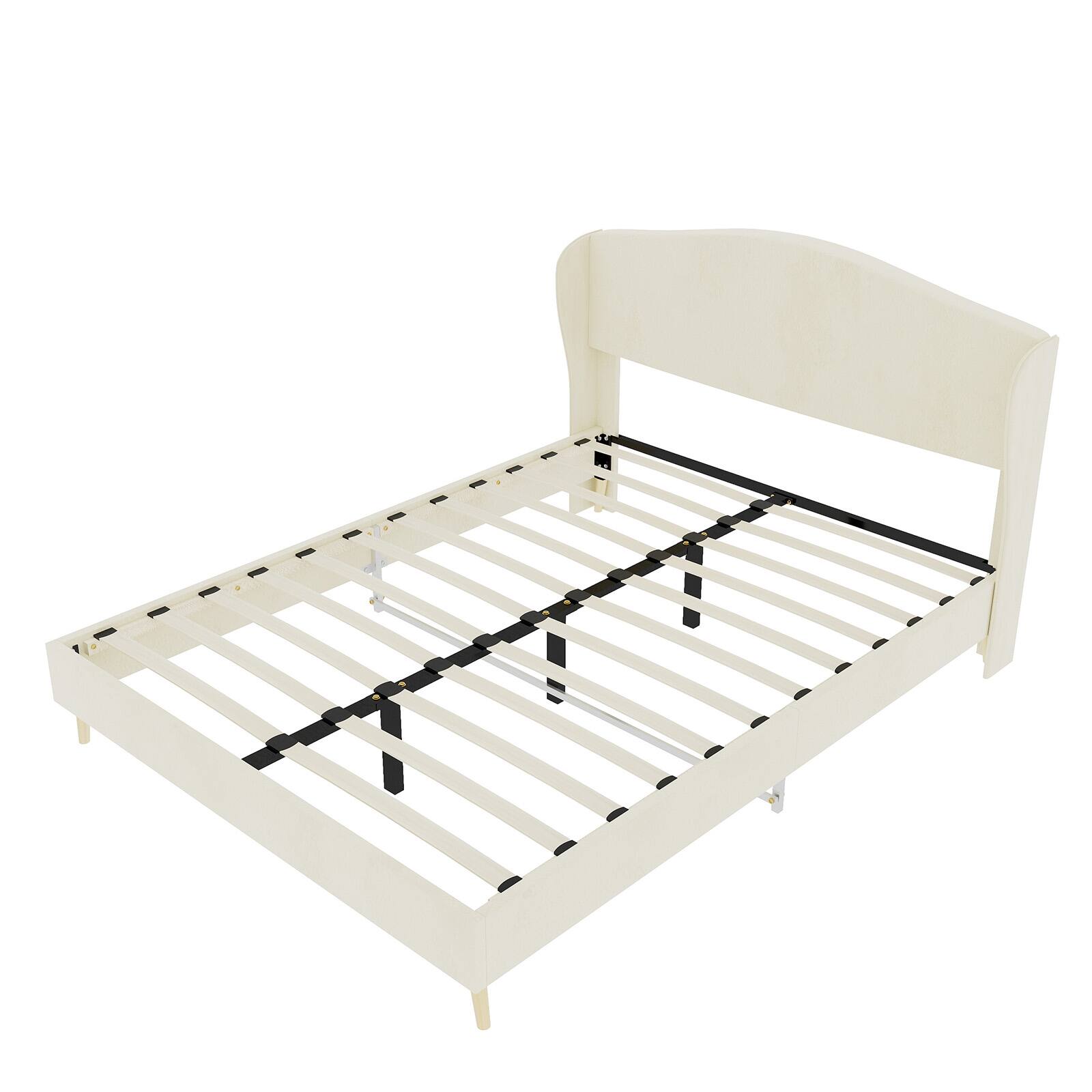 Left. Loheer - Loheer Beige Velvet Full Bed Frame Sturdy Upholstered Bed - Beige.