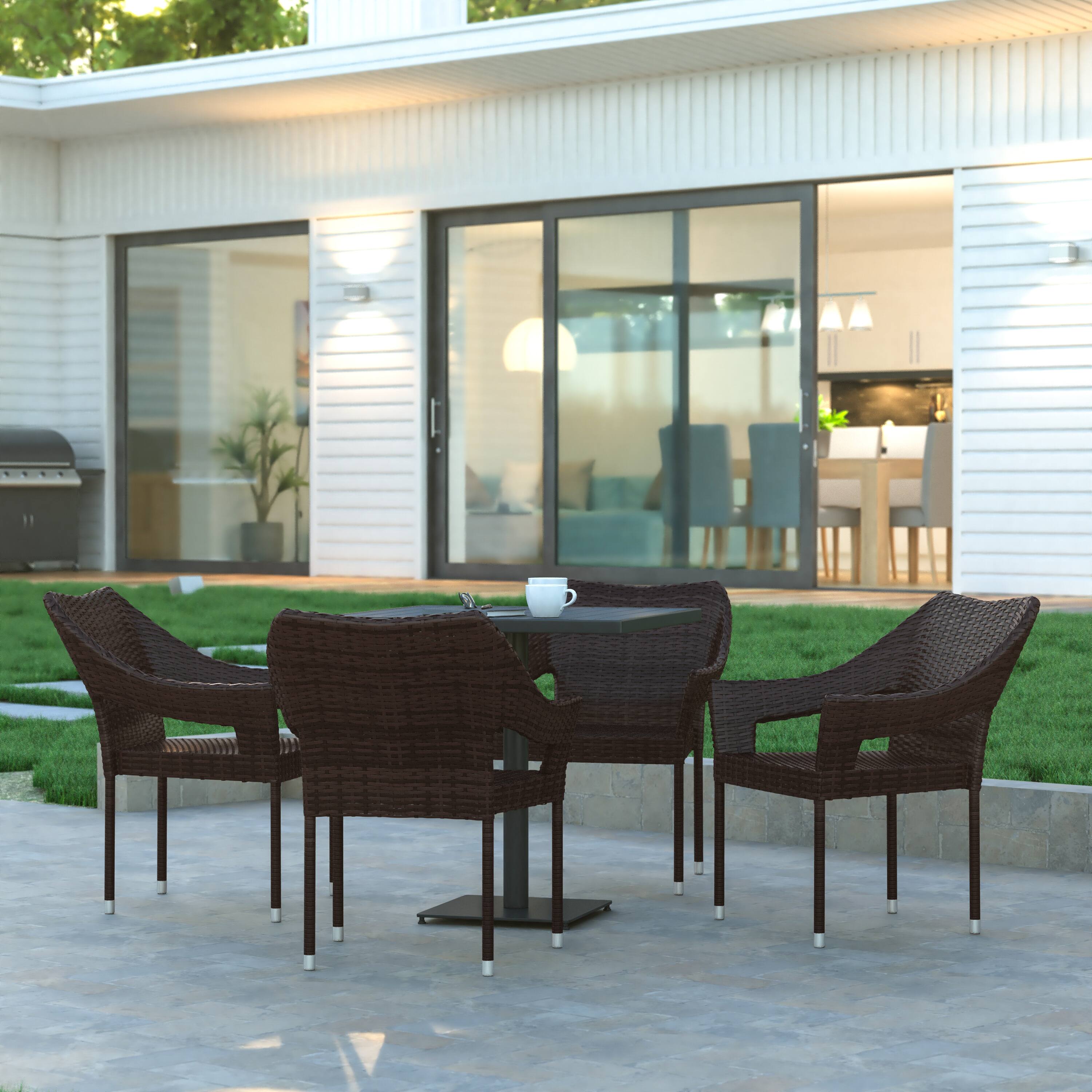 Alt View 1. Emma + Oliver - Embry All-Weather Indoor/Outdoor Stacking Patio Dining Chairs with Steel Frame and Weather Resistant PE Rattan - Espresso.