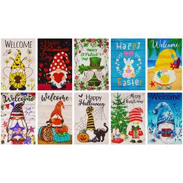 G128 - Garden Flag Set - Holiday Gnomes 12 x 18 in, 10-Pack Blockout Fabric - Assorted Colors