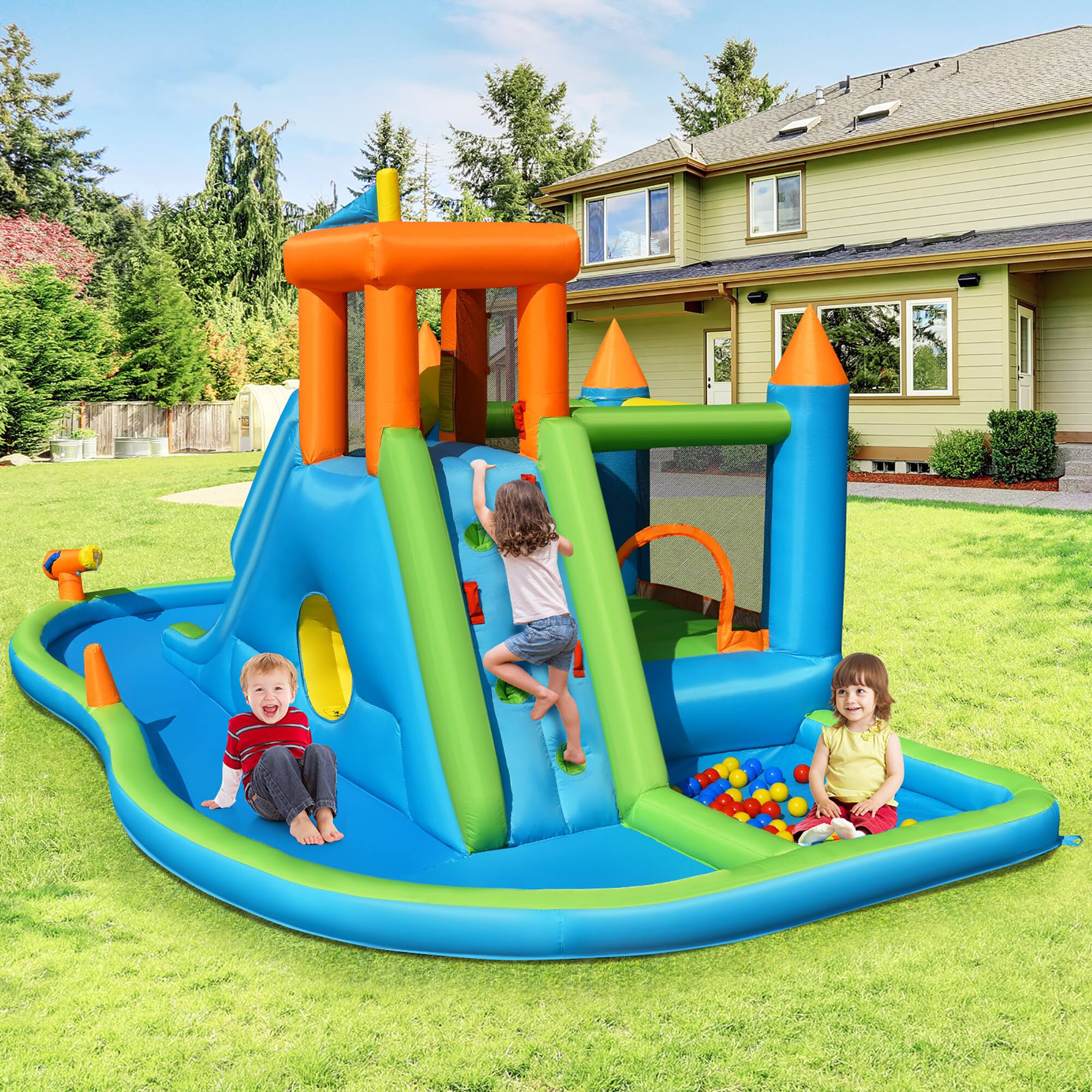 Alt View 1. Costway - Costway Inflatable Water Slide Kids Bounce House Splash Pool without Blower - Multicolor.