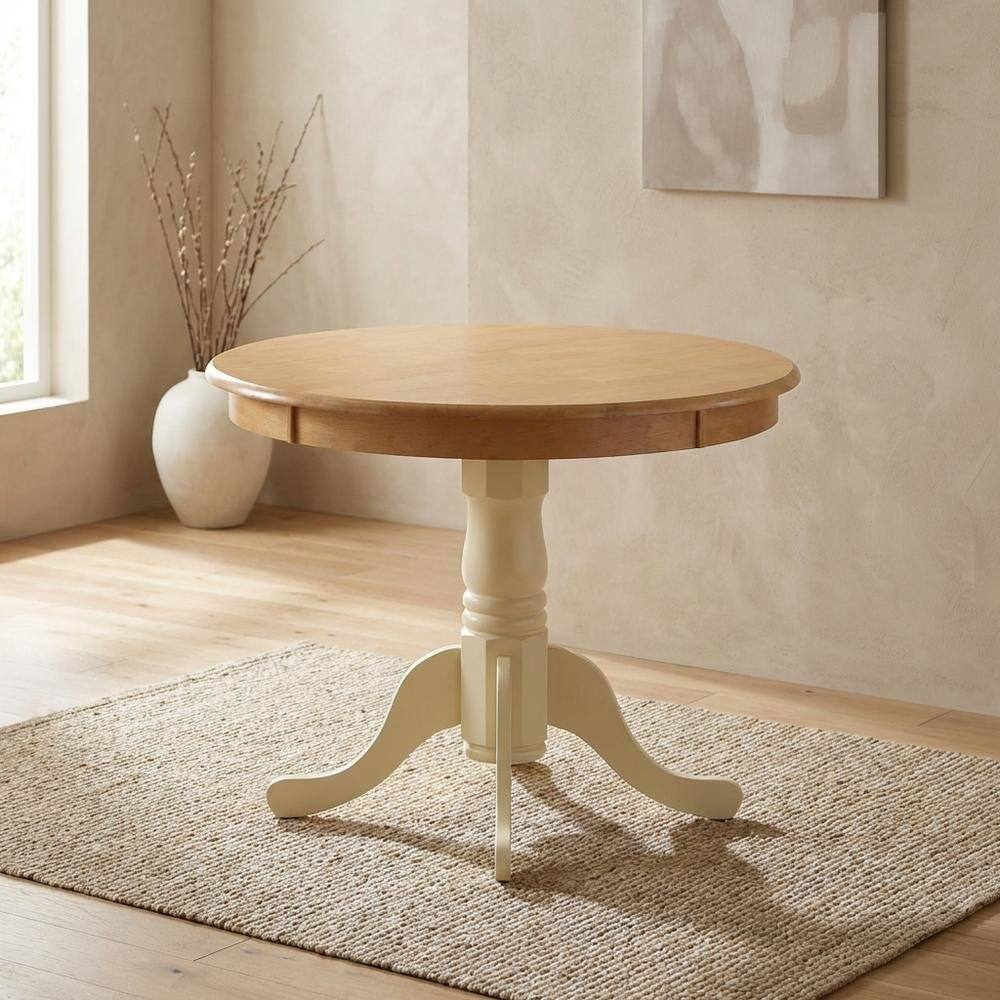 Alt View 4. FurniFact - Oak Round Pedestal Dining Table - Oak & Buttermilk.