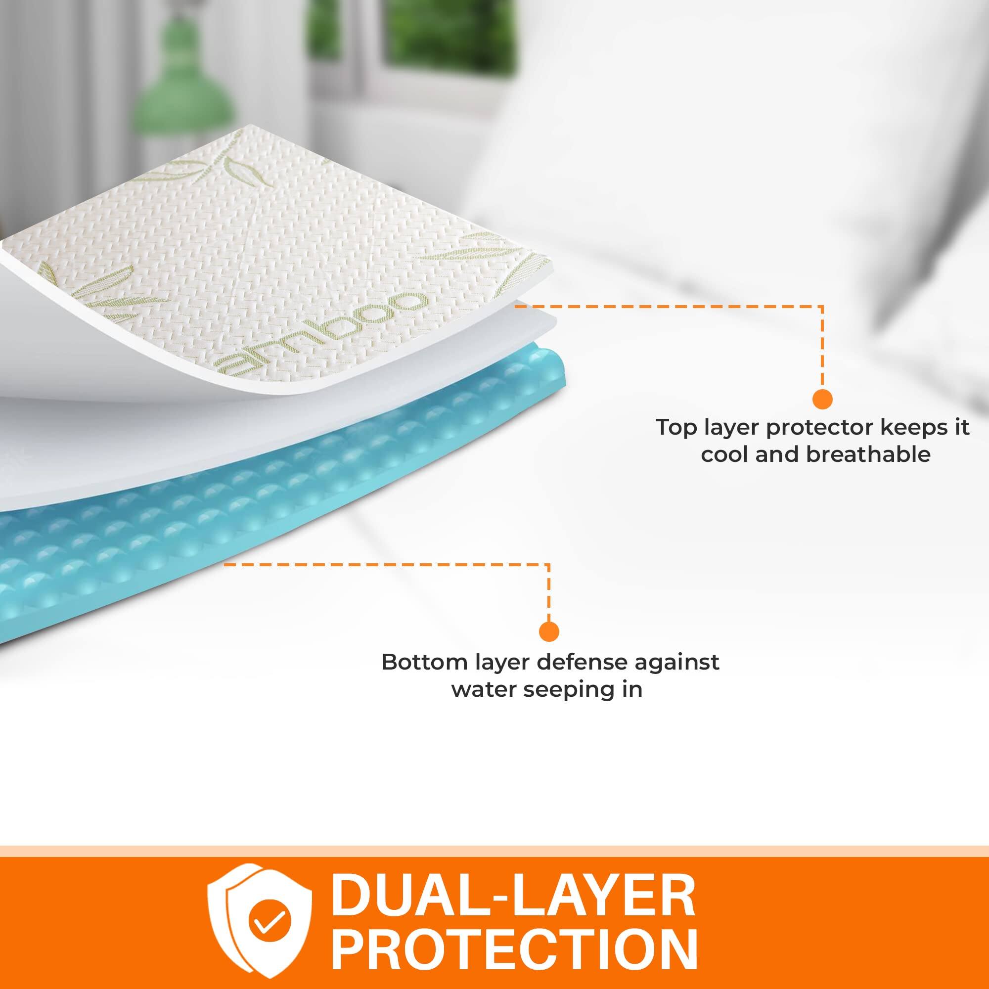 WWW.amboo

Top layer protector keeps it cool and breathable

Bottom layer defense against water seeping in

DUAL-LAYER PROTECTION