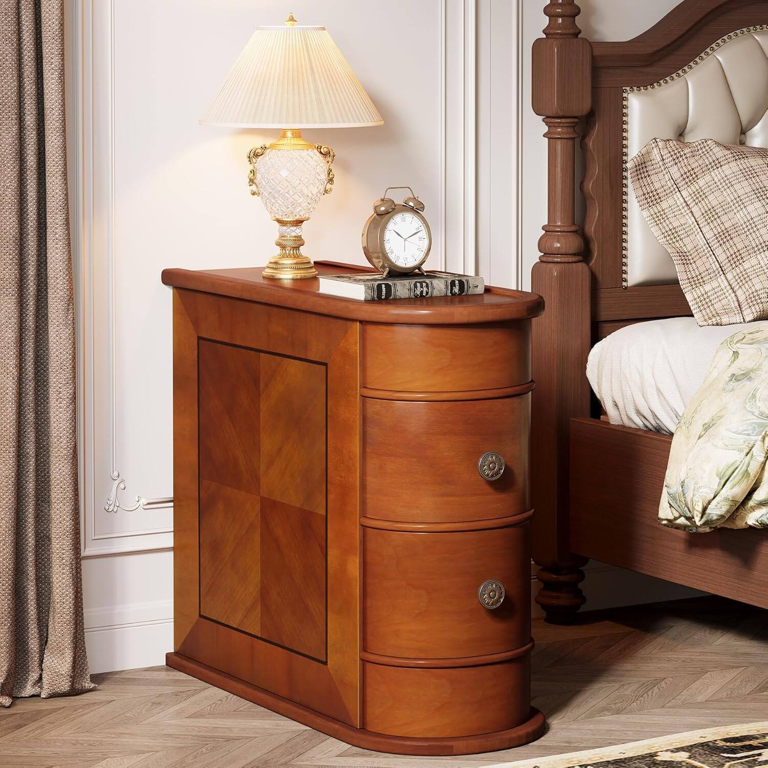 Angle. Tribesigns - End Table with Solid Wood Construction, Metal Frame and Easy-Clean Surface for Living Room and Bedroom - Brown.