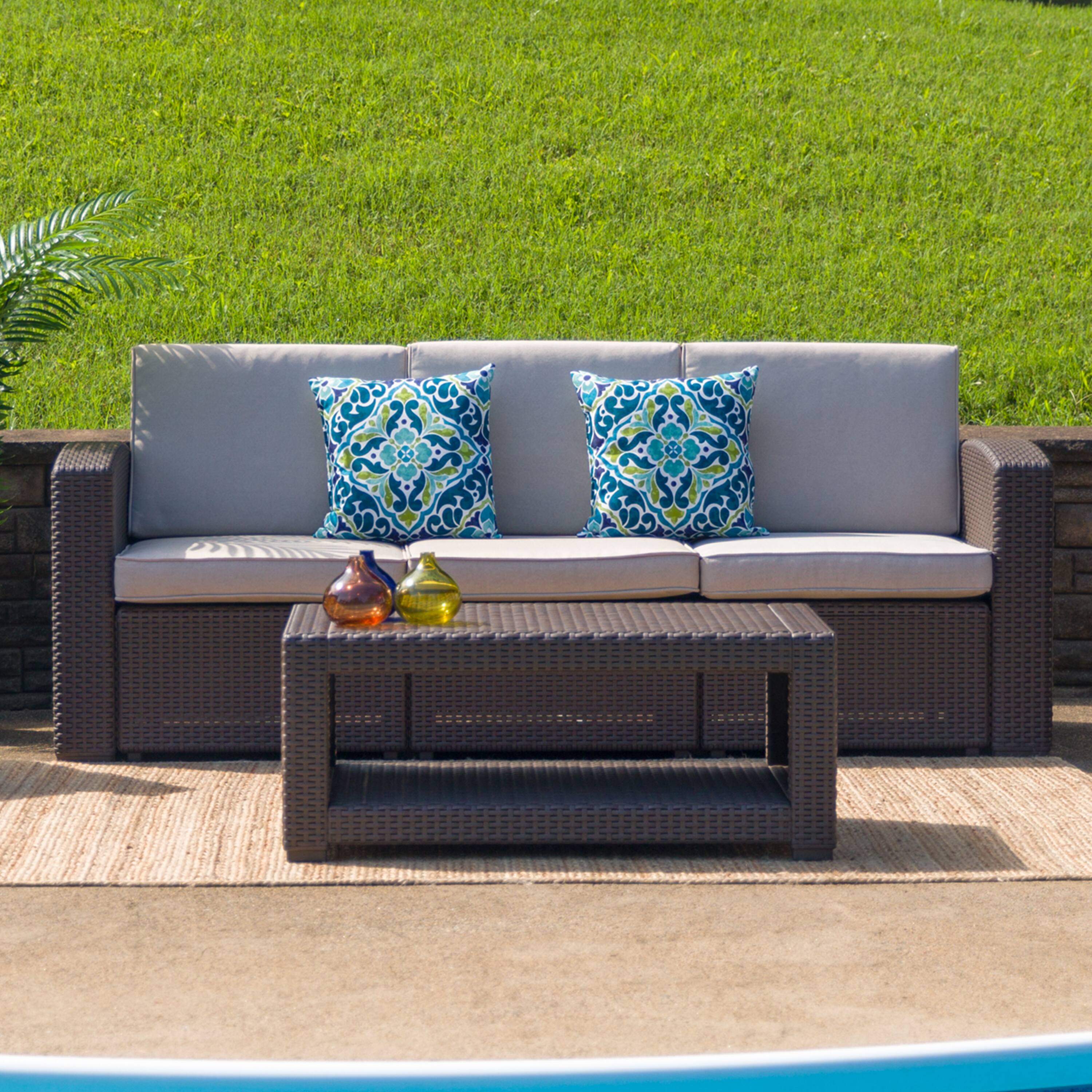 Alt View 1. Emma + Oliver - Faux Rattan Coffee Table - Chocolate Brown.