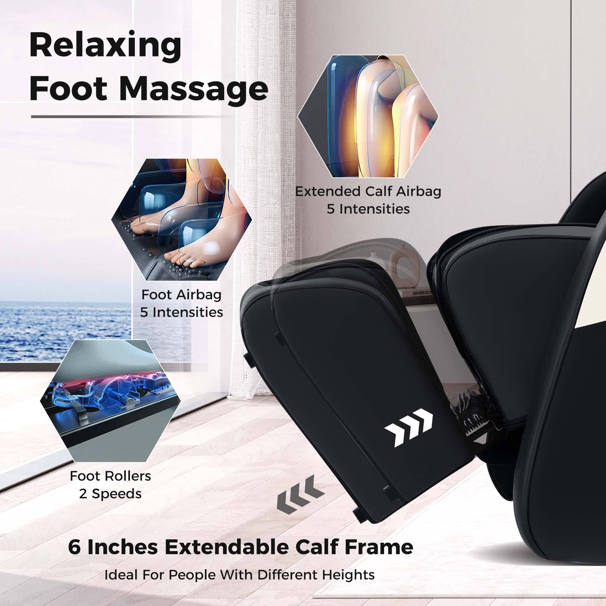 Relaxing Foot Massage Extended Calf Airbag 5 Intensities Foot Airbag 2 Speeds GOA Foot Rollers 2 Speeds 6 Inches Extendable Calf Frame Ideal For People With Different Heights
