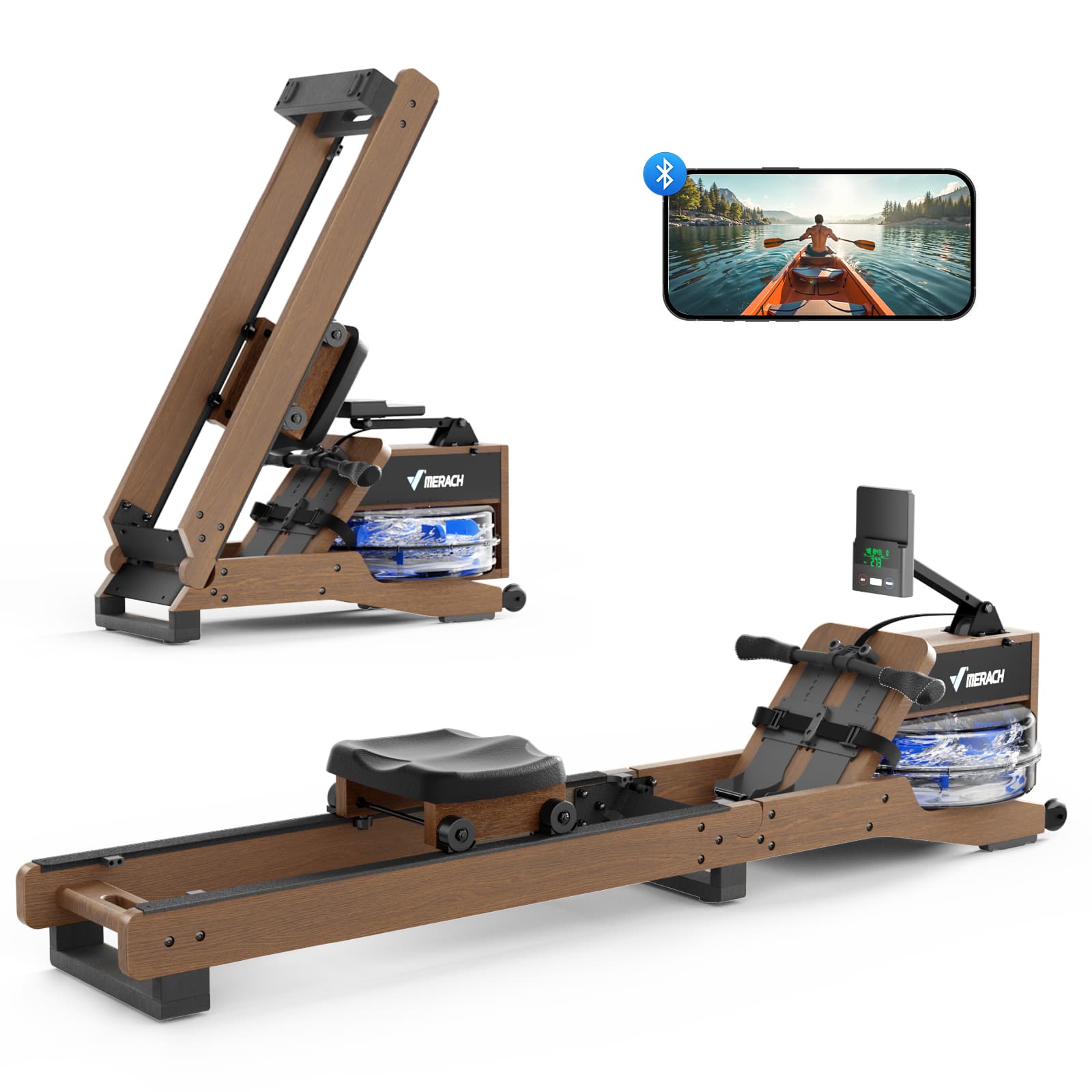 Front. MERACH - MERACH R23 Oak Wood Water Rowing Machines for Home with 12 Enhanced Resistance Blade - SOLID WOOD.
