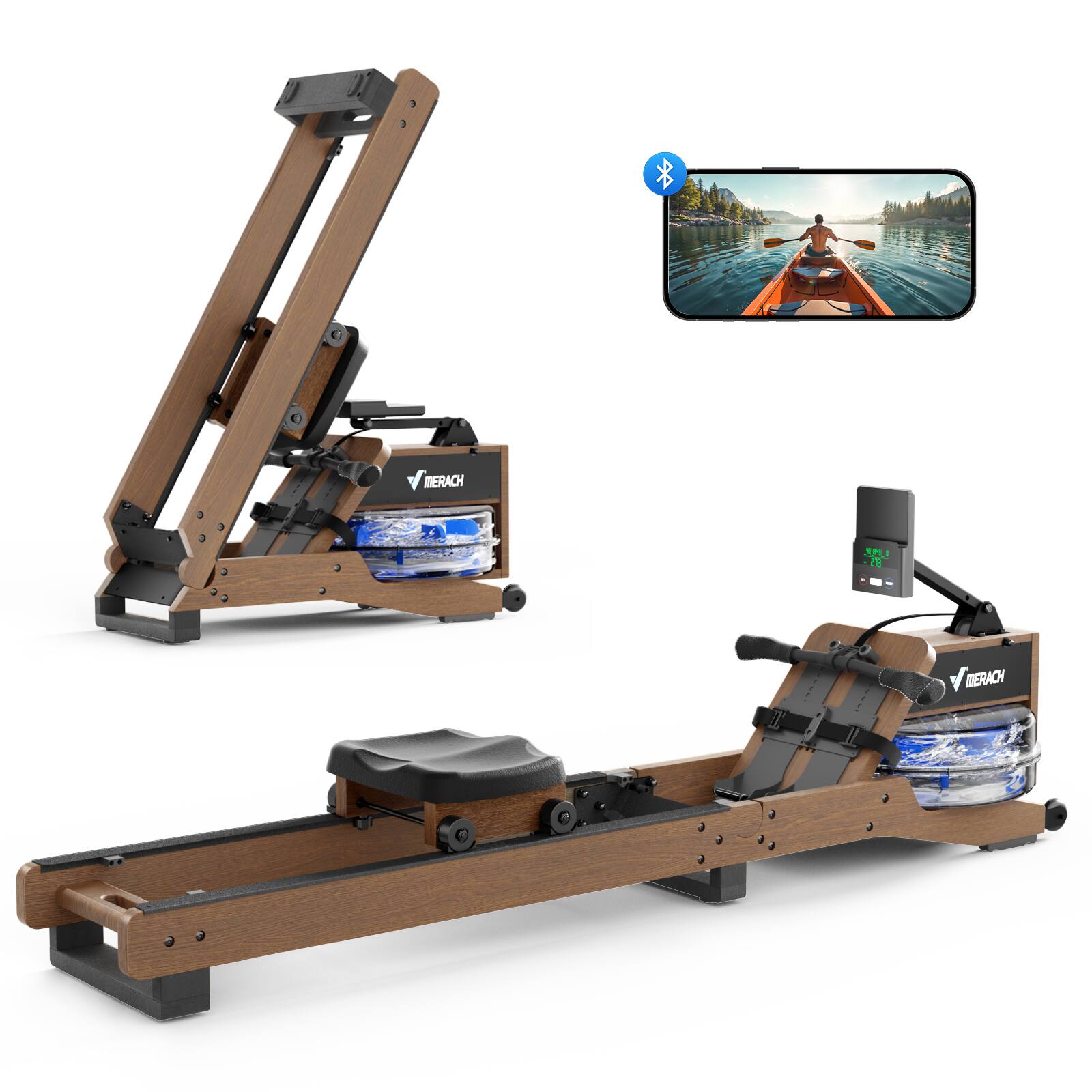 MERACH - R23 Oak Wood Water Rowing Machines for Home with 12 Enhanced Resistance Blade - SOLID WOOD