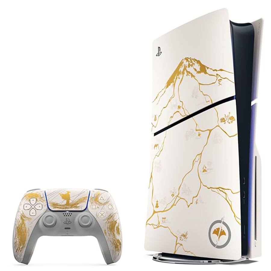 Angle. Sony - Sony PlayStation 5 Ghost of Yotei Disc Bundle + Extra Controller, Accessory Kit - Glacier White - Glacier White.