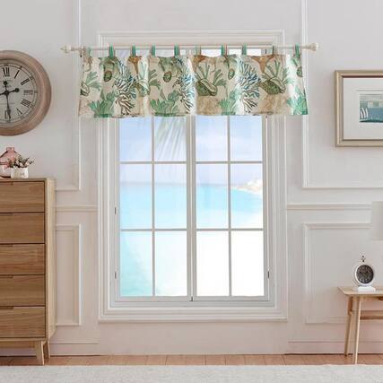 Front. Barefoot Bungalow - Barefoot Bungalow Atlantis Corals And Seashells Window Valance With 3" Rod Pocket84x19" Jade - Jade.
