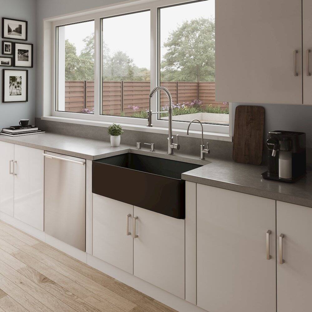 Alt View 6. Alfi - ALFI brand Black Matte Smooth Apron 36 x 18 Single Bowl Fireclay Farm Sink - Black.