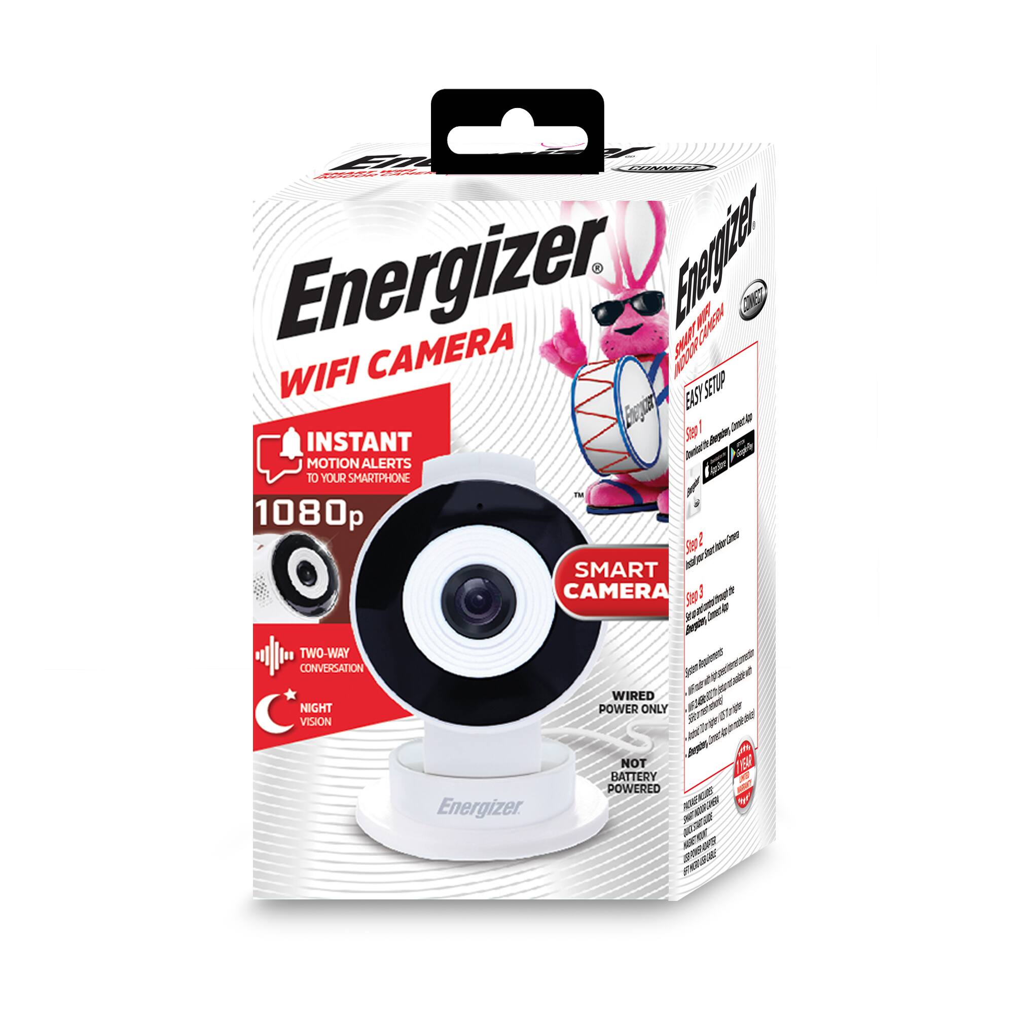 Energizer WiFi Camera

- Instant Motion Alerts to Your Smartphone
- 1080p
- Two-Way Conversation
- Night Vision
- Wired Power Only
- Not Battery Powered
- Smart Camera
- Easy Setup