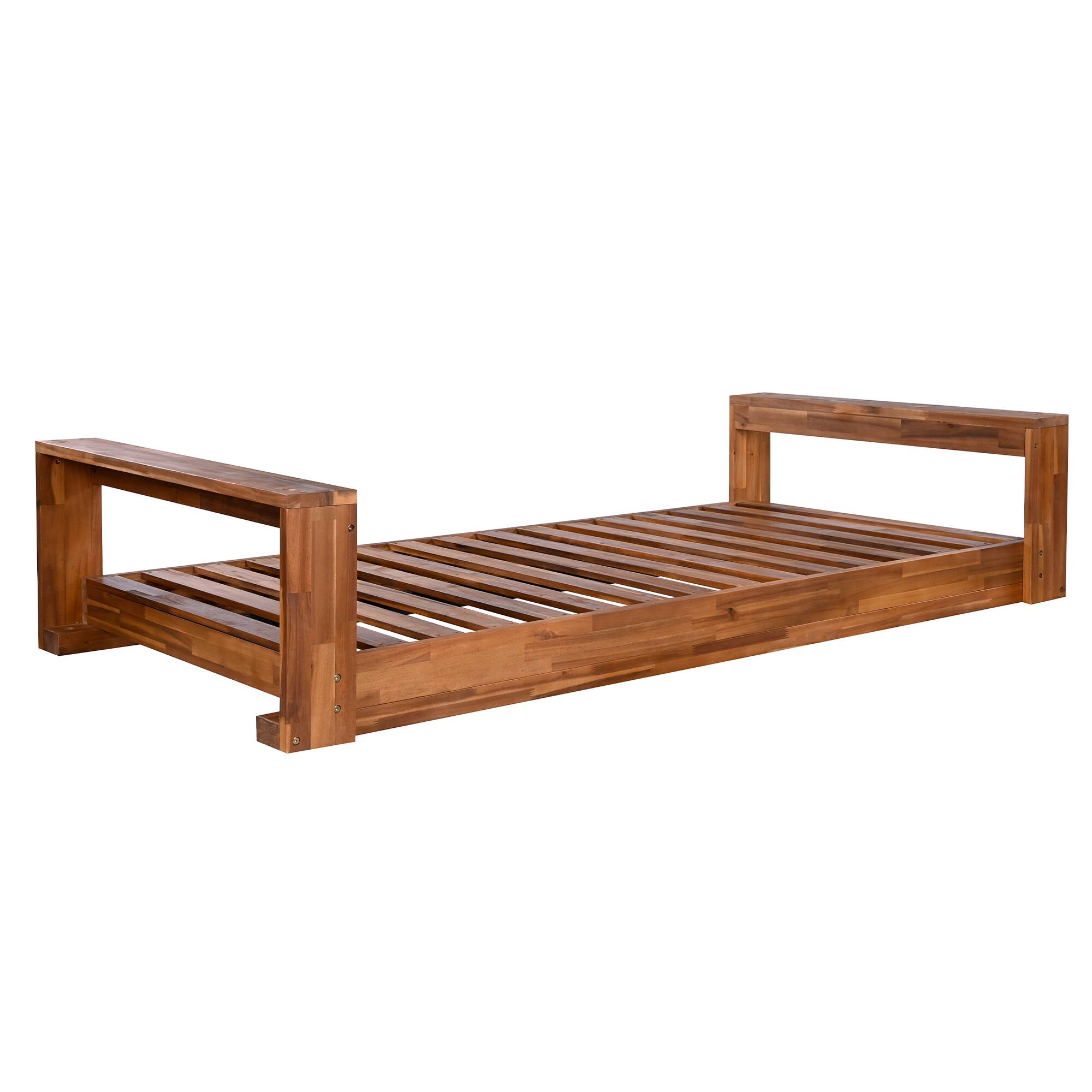 Alt View 6. GOODSILO - Twin Size Porch Swing Bed - Acacia Wood Swing Frame with Hemp Ropes for Garden & Backyard - Natural.